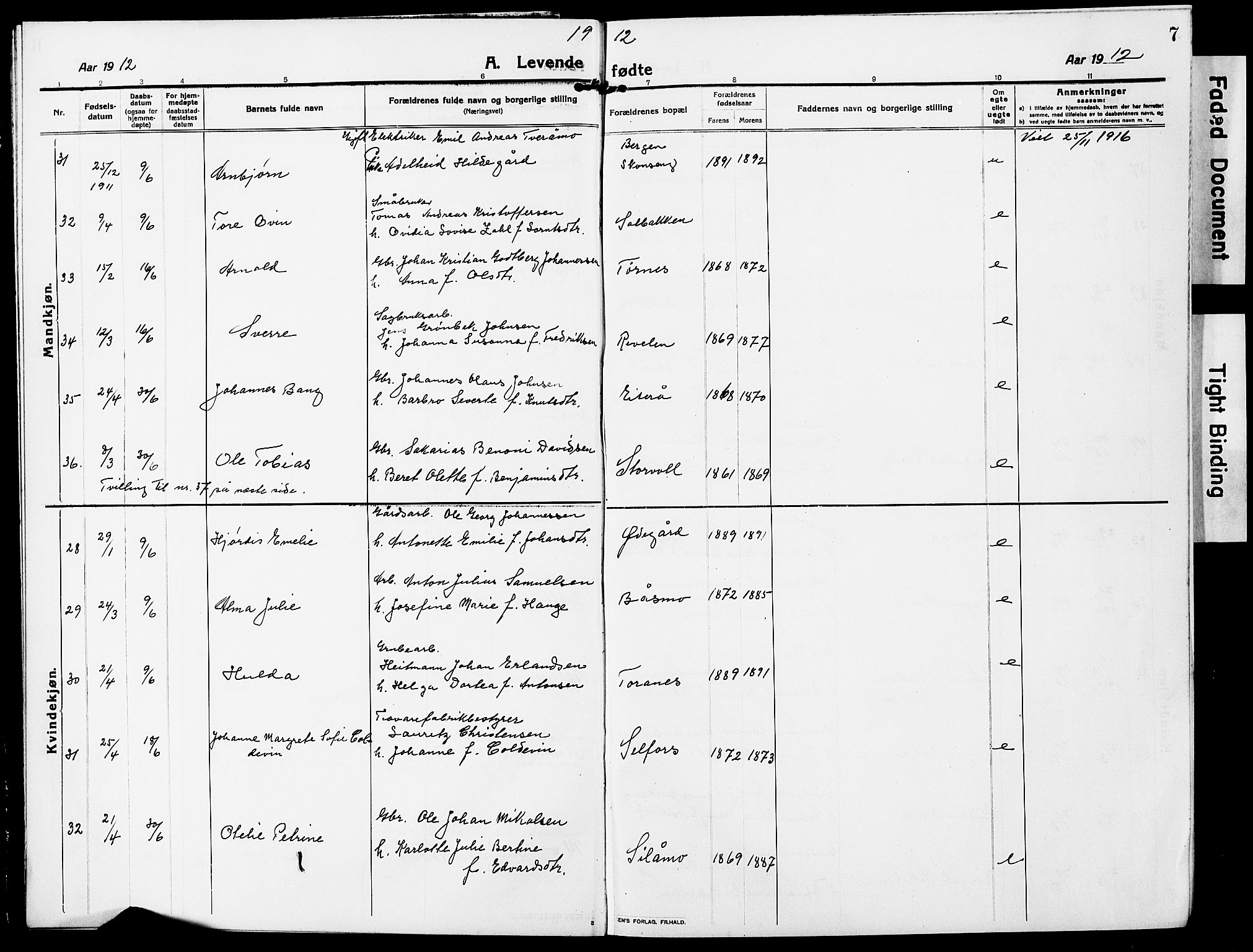 Ministerialprotokoller, klokkerbøker og fødselsregistre - Nordland, AV/SAT-A-1459/827/L0423: Parish register (copy) no. 827C12, 1912-1930, p. 7