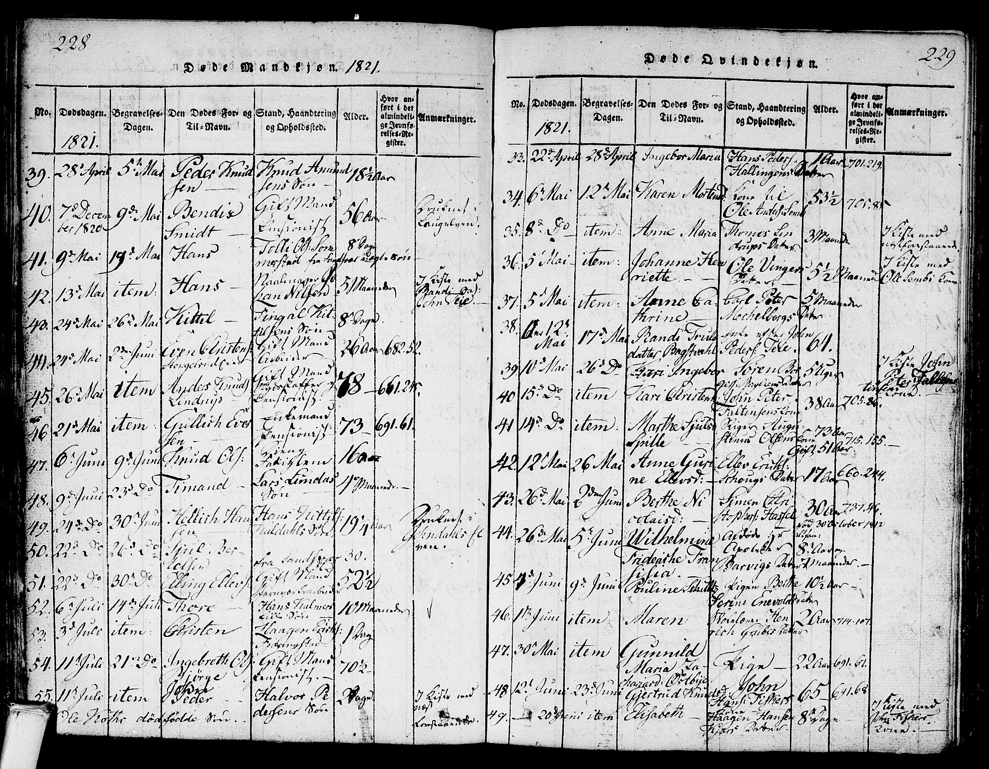 Kongsberg kirkebøker, AV/SAKO-A-22/G/Ga/L0001: Parish register (copy) no. 1, 1816-1839, p. 228-229