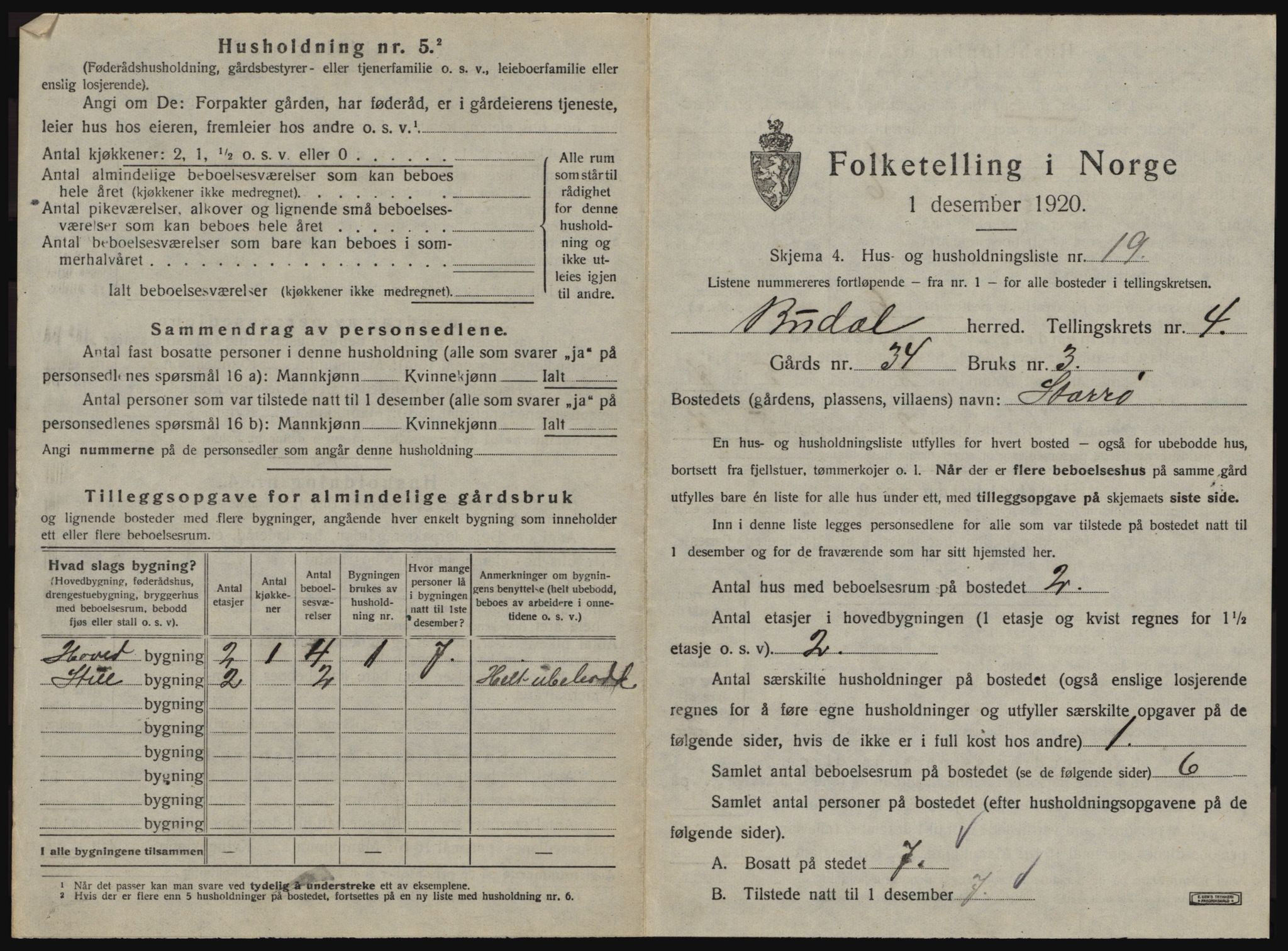 SAT, 1920 census for Budal, 1920, p. 204