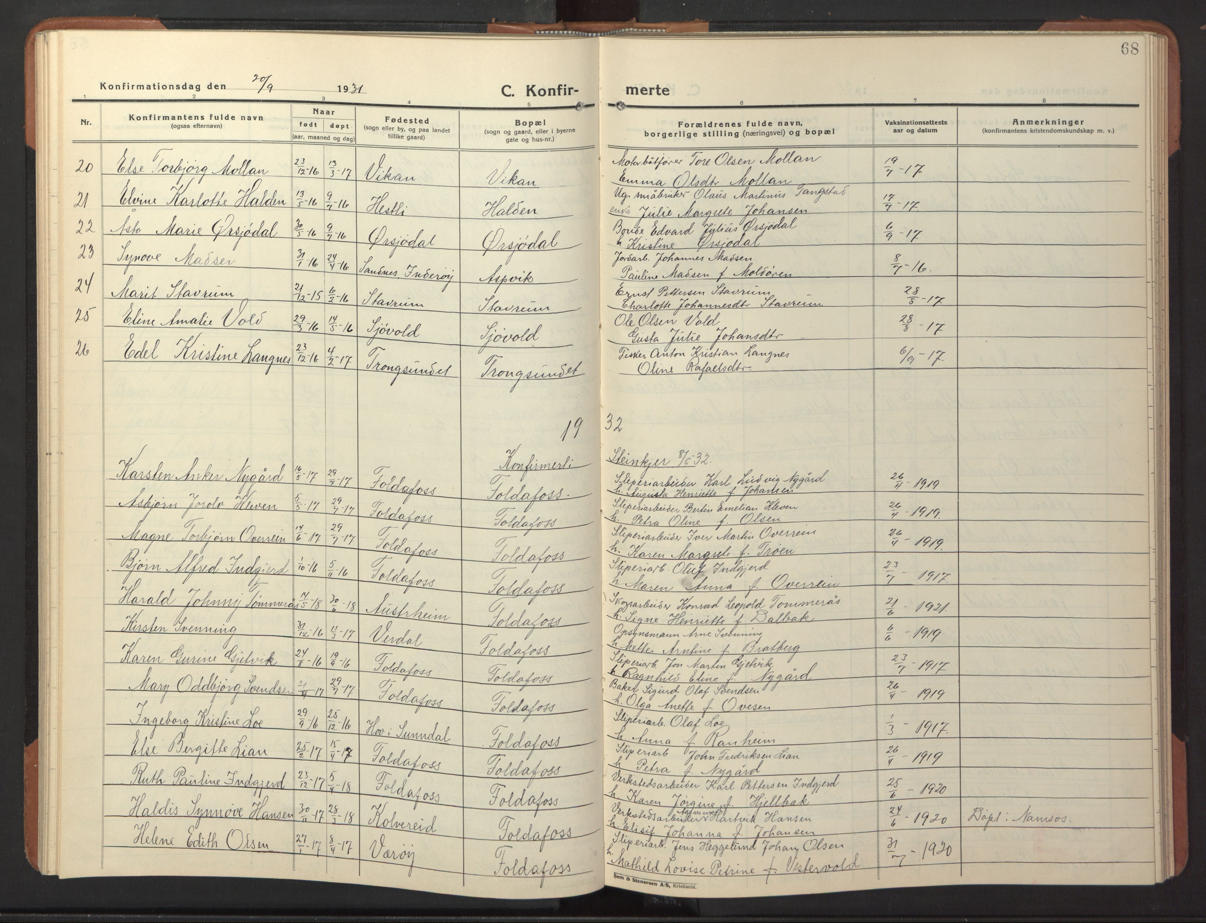 Ministerialprotokoller, klokkerbøker og fødselsregistre - Nord-Trøndelag, SAT/A-1458/744/L0425: Parish register (copy) no. 744C04, 1924-1947, p. 68