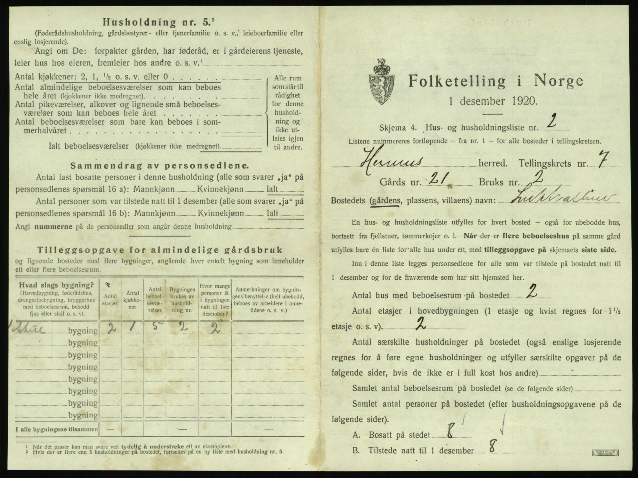 SAT, 1920 census for Hemnes, 1920, p. 1056