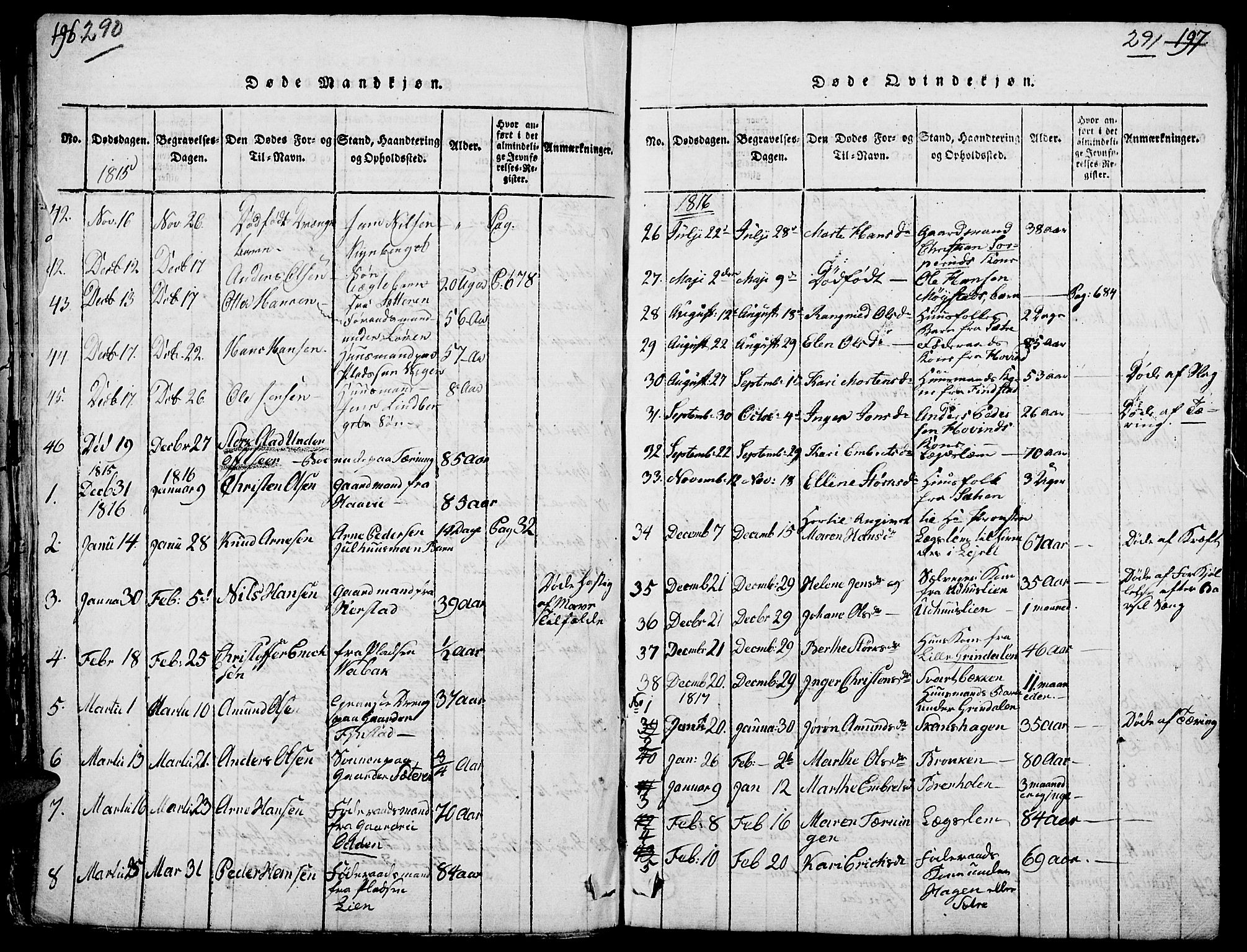 Elverum prestekontor, AV/SAH-PREST-044/H/Ha/Hab/L0001: Parish register (copy) no. 1, 1815-1829, p. 290-291