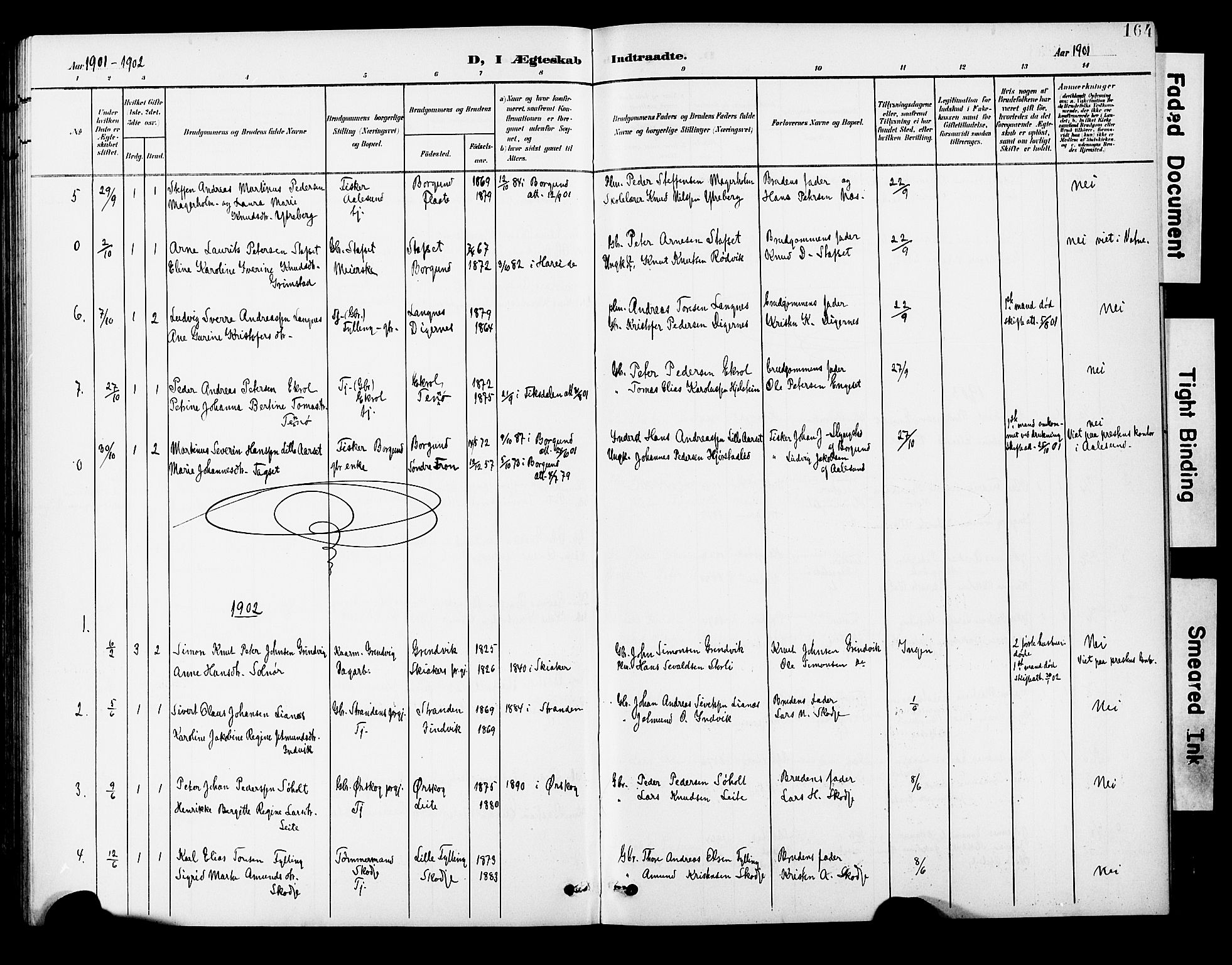 Ministerialprotokoller, klokkerbøker og fødselsregistre - Møre og Romsdal, AV/SAT-A-1454/524/L0366: Parish register (copy) no. 524C07, 1900-1931, p. 164