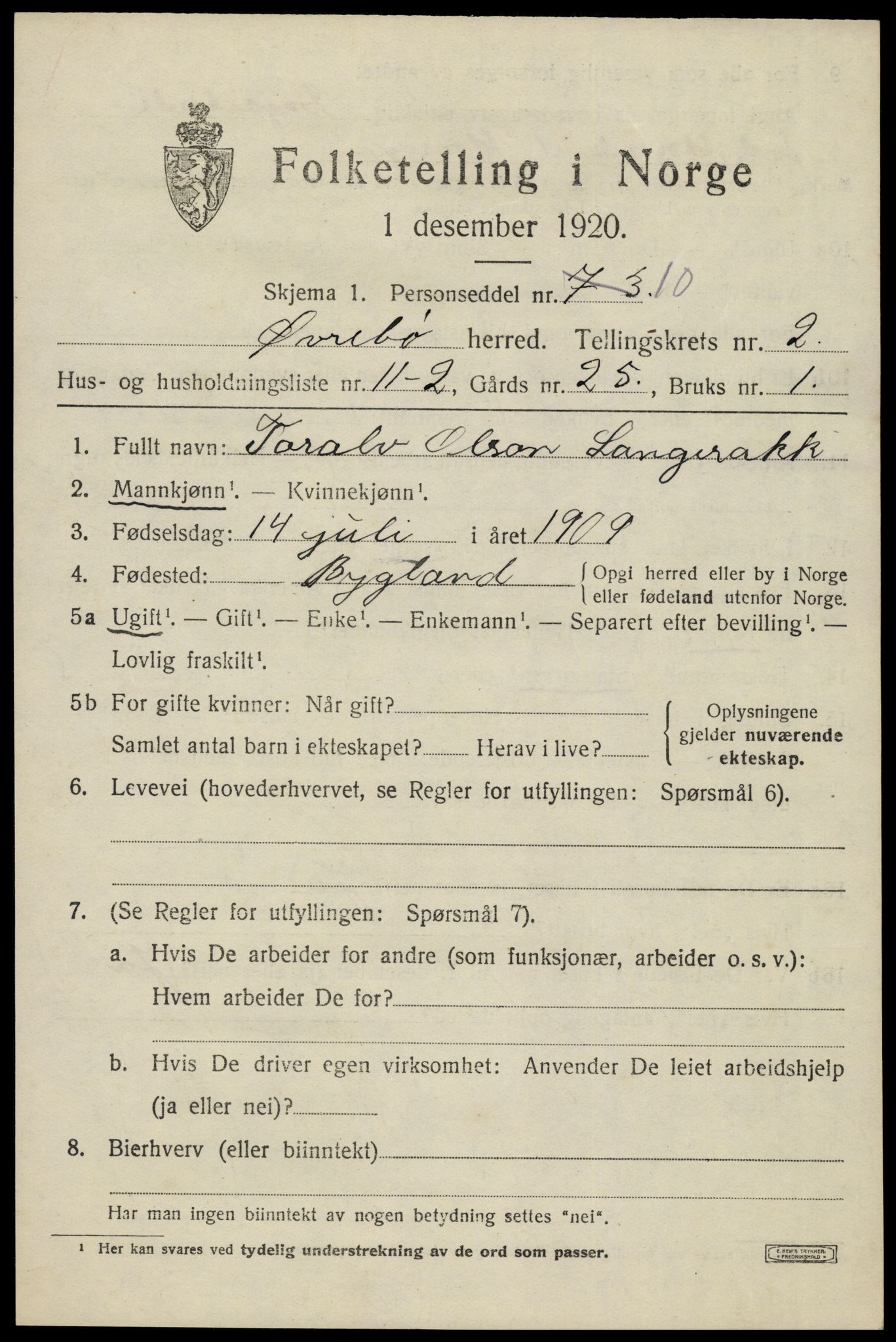 SAK, 1920 census for Øvrebø, 1920, p. 670