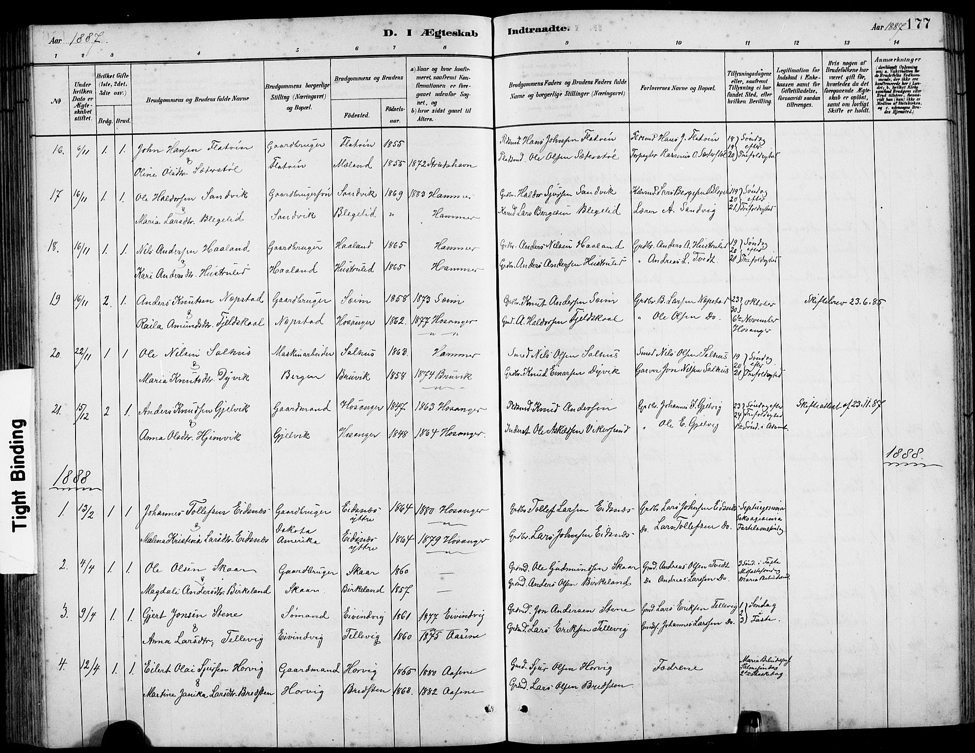 Hamre sokneprestembete, SAB/A-75501/H/Ha/Hab: Parish register (copy) no. B 3, 1881-1898, p. 177
