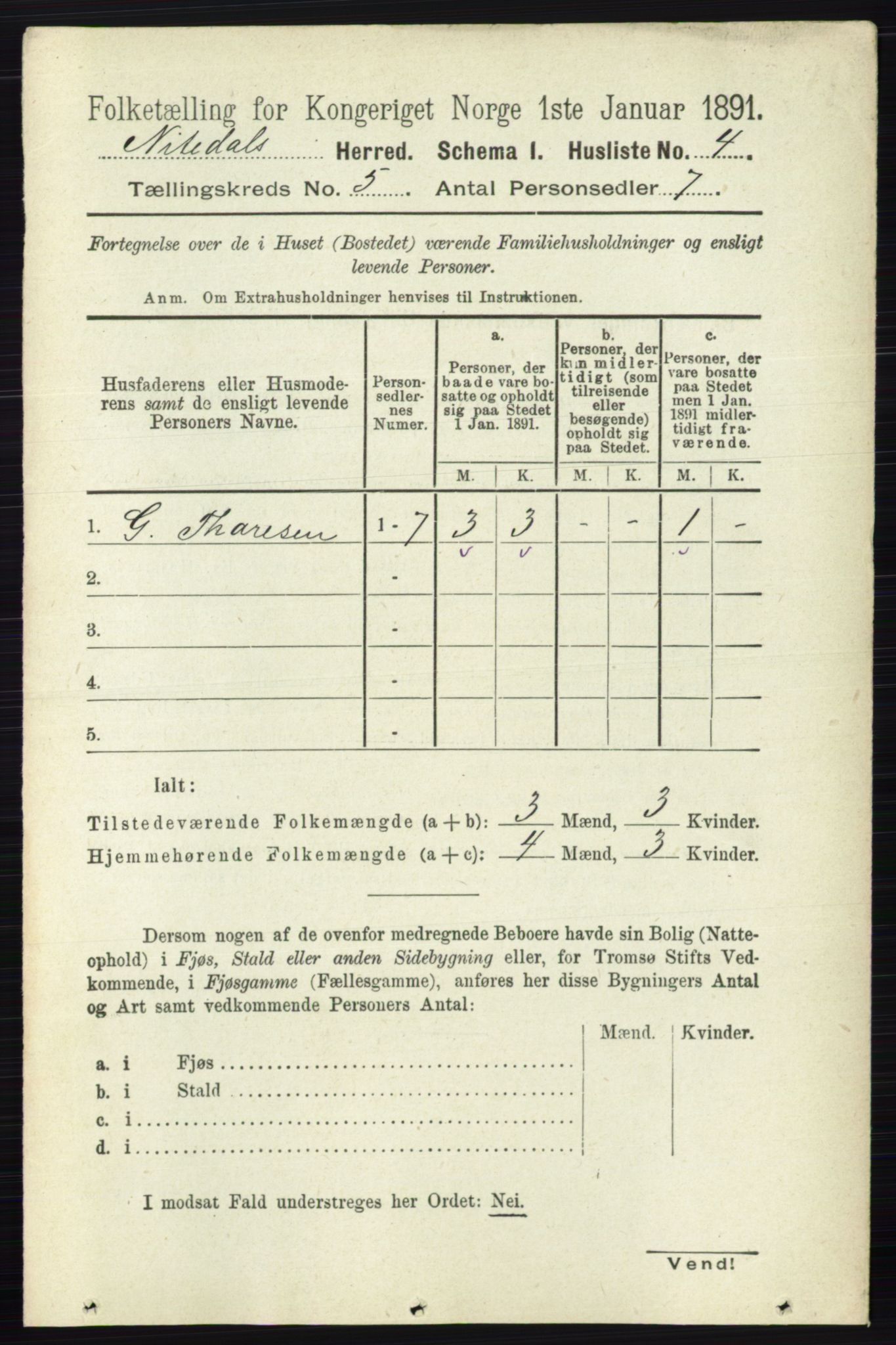 RA, 1891 census for 0233 Nittedal, 1891, p. 2120