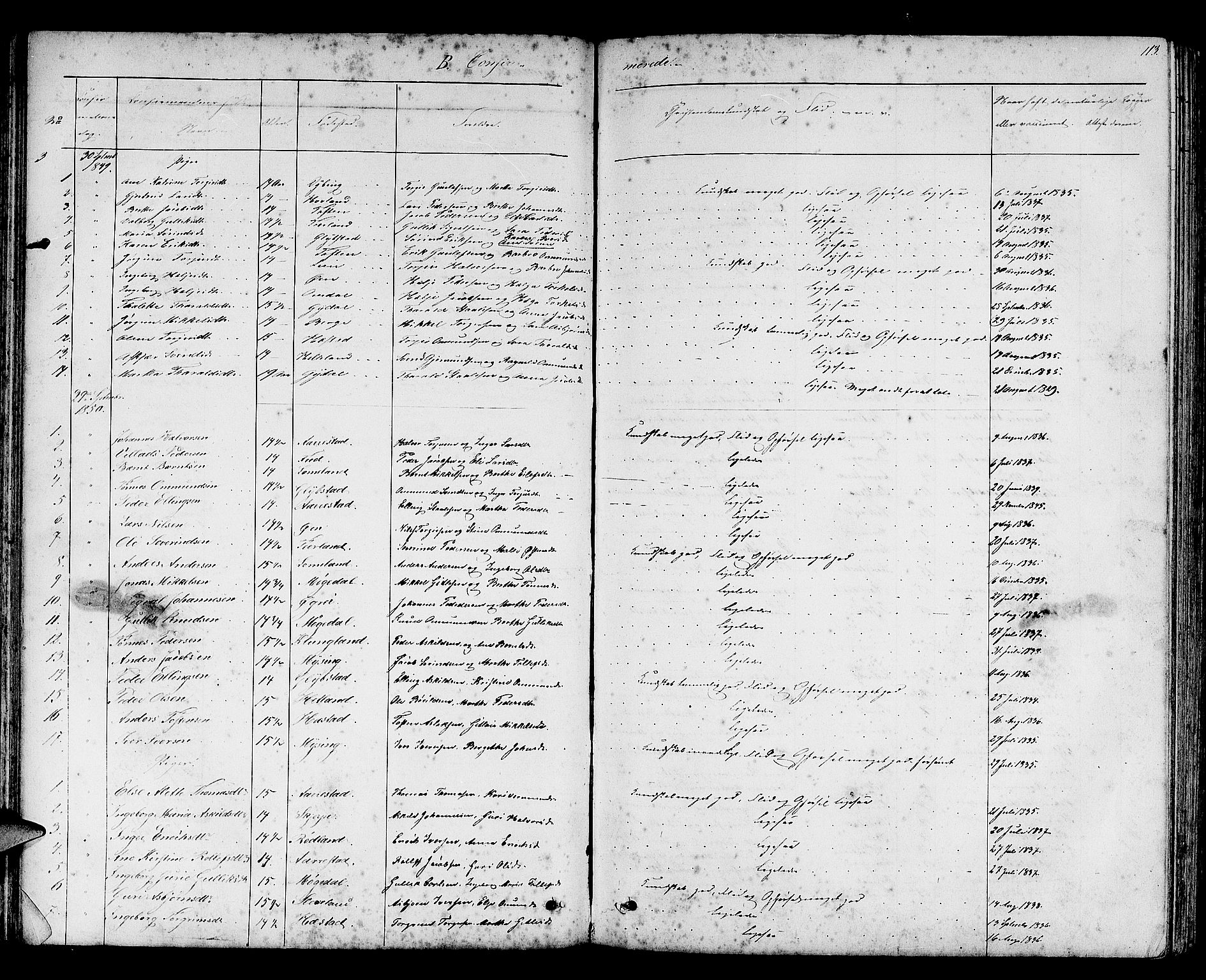 Helleland sokneprestkontor, AV/SAST-A-101810: Parish register (copy) no. B 2, 1848-1886, p. 113