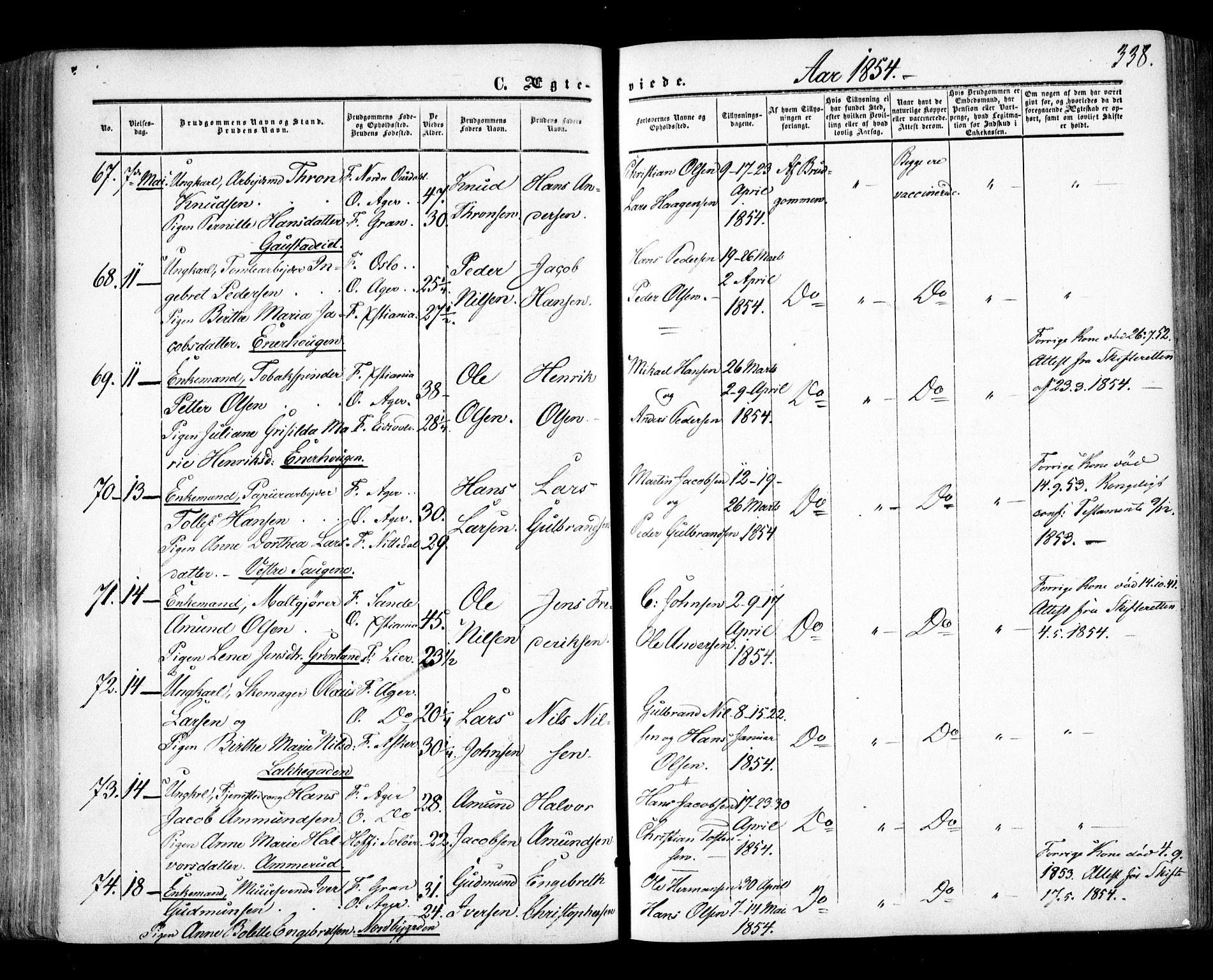 Aker prestekontor kirkebøker, SAO/A-10861/F/L0020: Parish register (official) no. 20, 1853-1857, p. 338