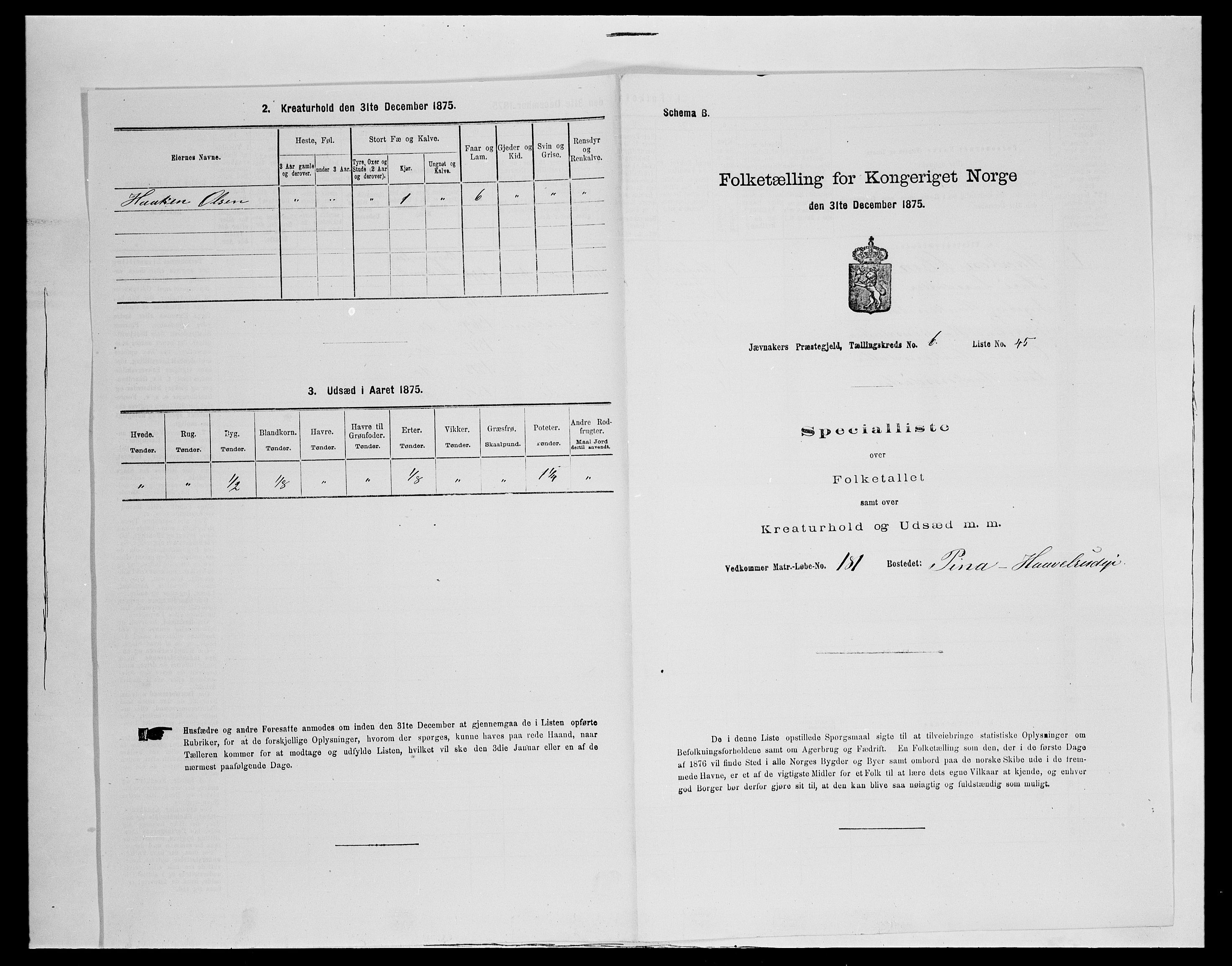 SAH, 1875 census for 0532P Jevnaker, 1875, p. 1111