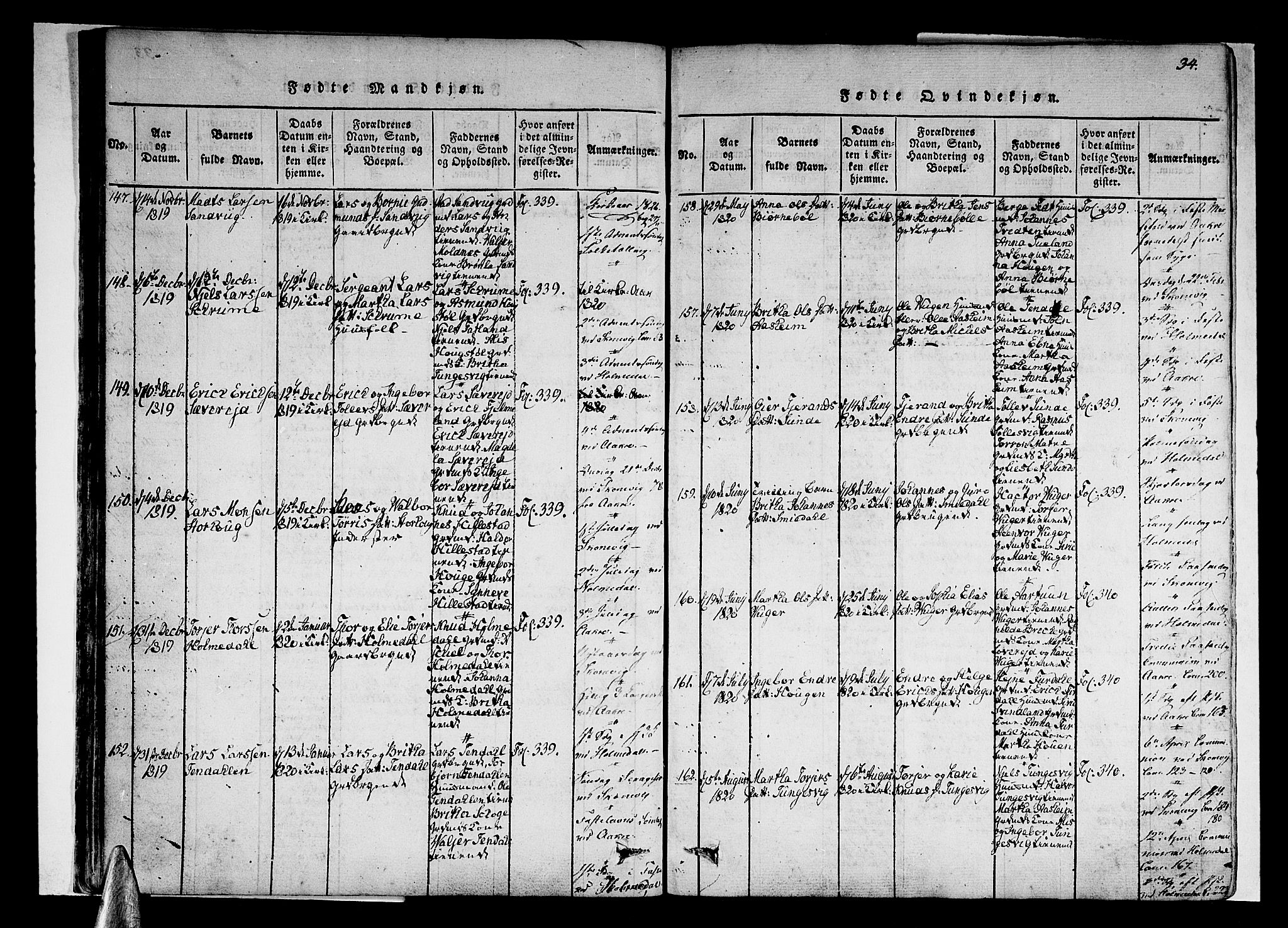 Skånevik sokneprestembete, AV/SAB-A-77801/H/Haa: Parish register (official) no. A 3, 1815-1828, p. 34