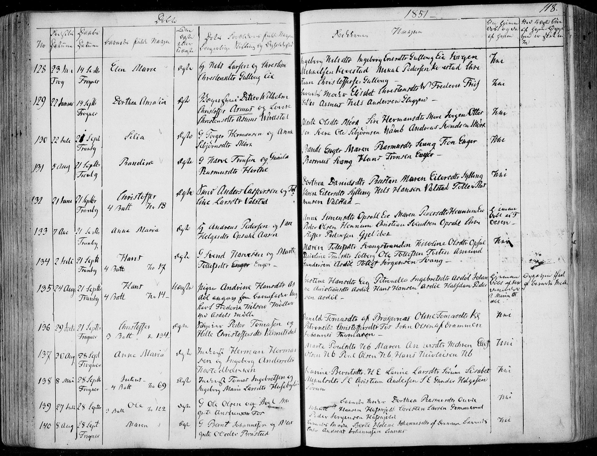 Lier kirkebøker, SAKO/A-230/F/Fa/L0011: Parish register (official) no. I 11, 1843-1854, p. 118