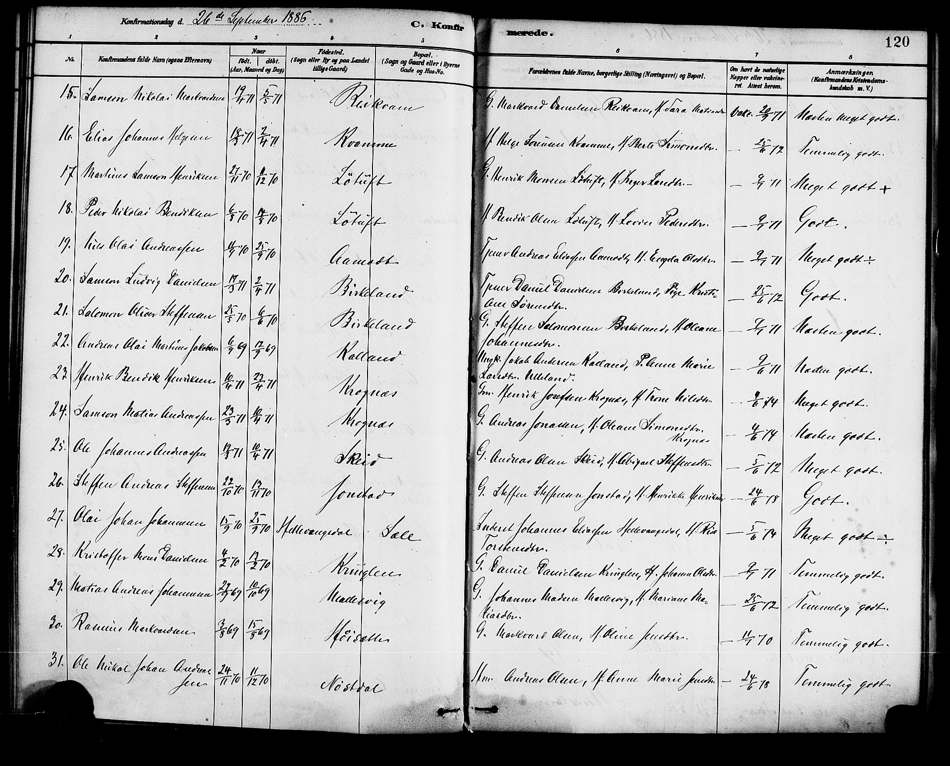 Førde sokneprestembete, AV/SAB-A-79901/H/Haa/Haad/L0001: Parish register (official) no. D 1, 1881-1898, p. 120