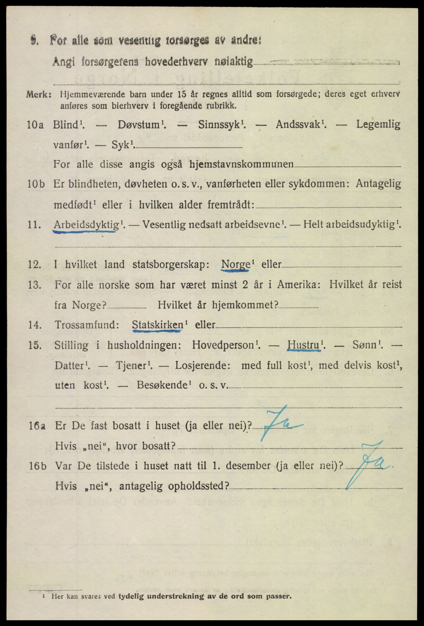 SAH, 1920 census for Vestre Slidre, 1920, p. 3259