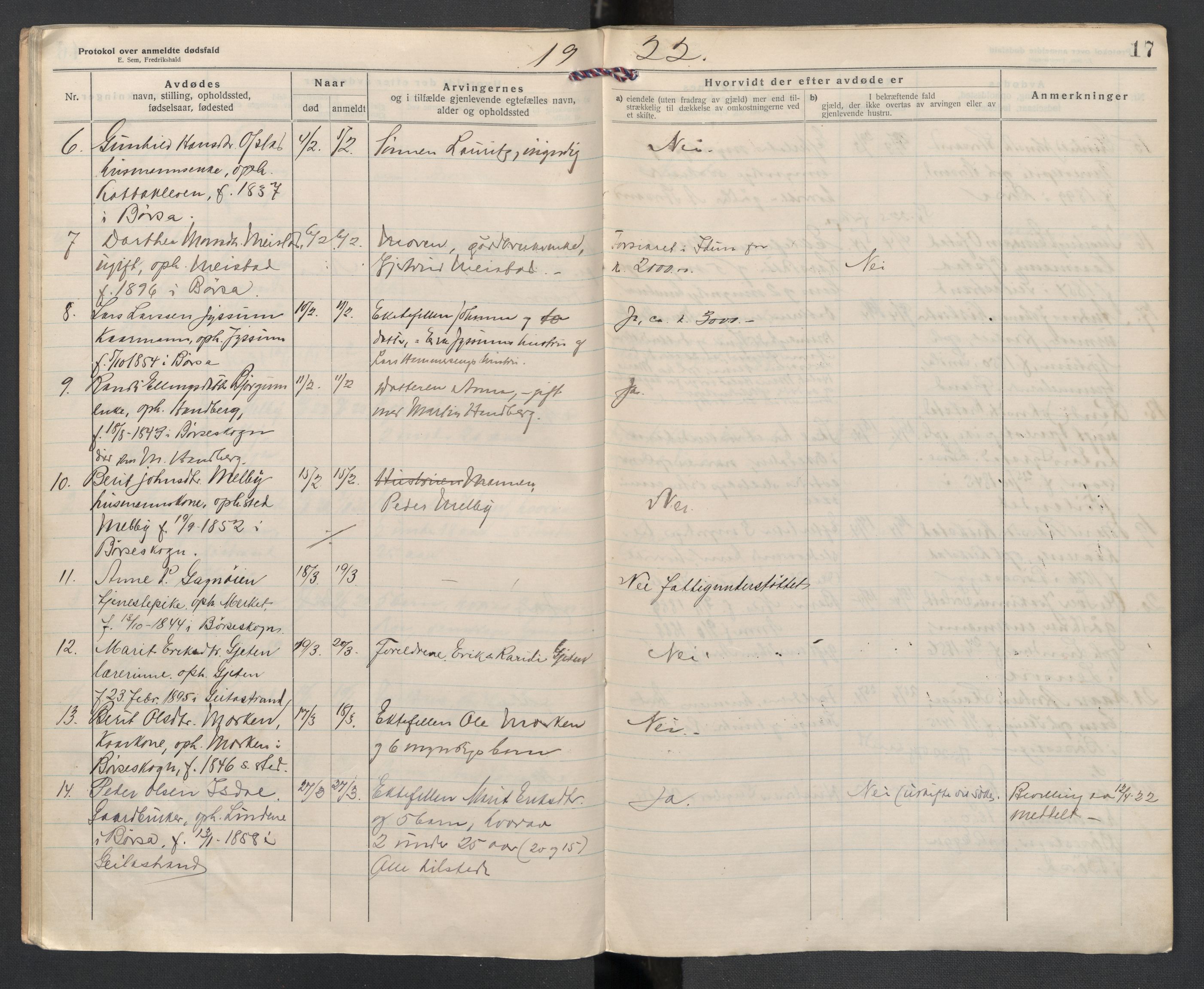 Børsa og Skaun lensmannskontor, SAT/A-5888/02/L0004: 2.01.04 Dødsfallsprotokoll, 1920-1924, p. 17