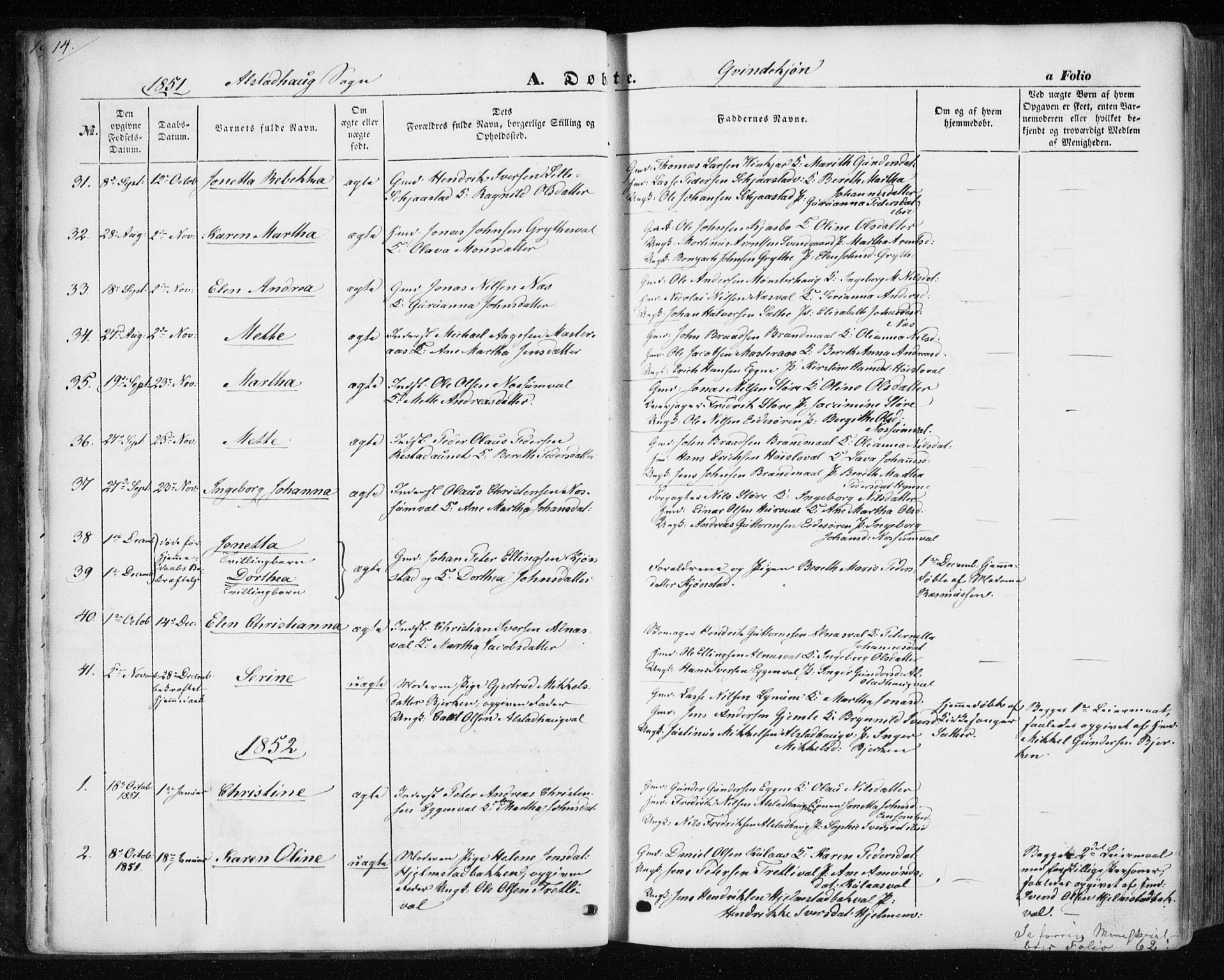 Ministerialprotokoller, klokkerbøker og fødselsregistre - Nord-Trøndelag, SAT/A-1458/717/L0154: Parish register (official) no. 717A07 /1, 1850-1862, p. 14