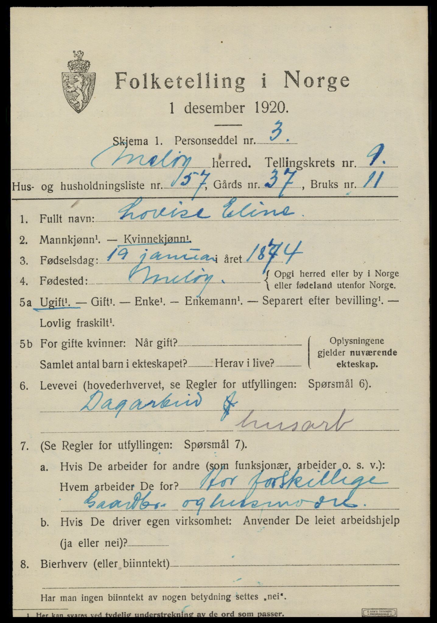 SAT, 1920 census for Meløy, 1920, p. 5165