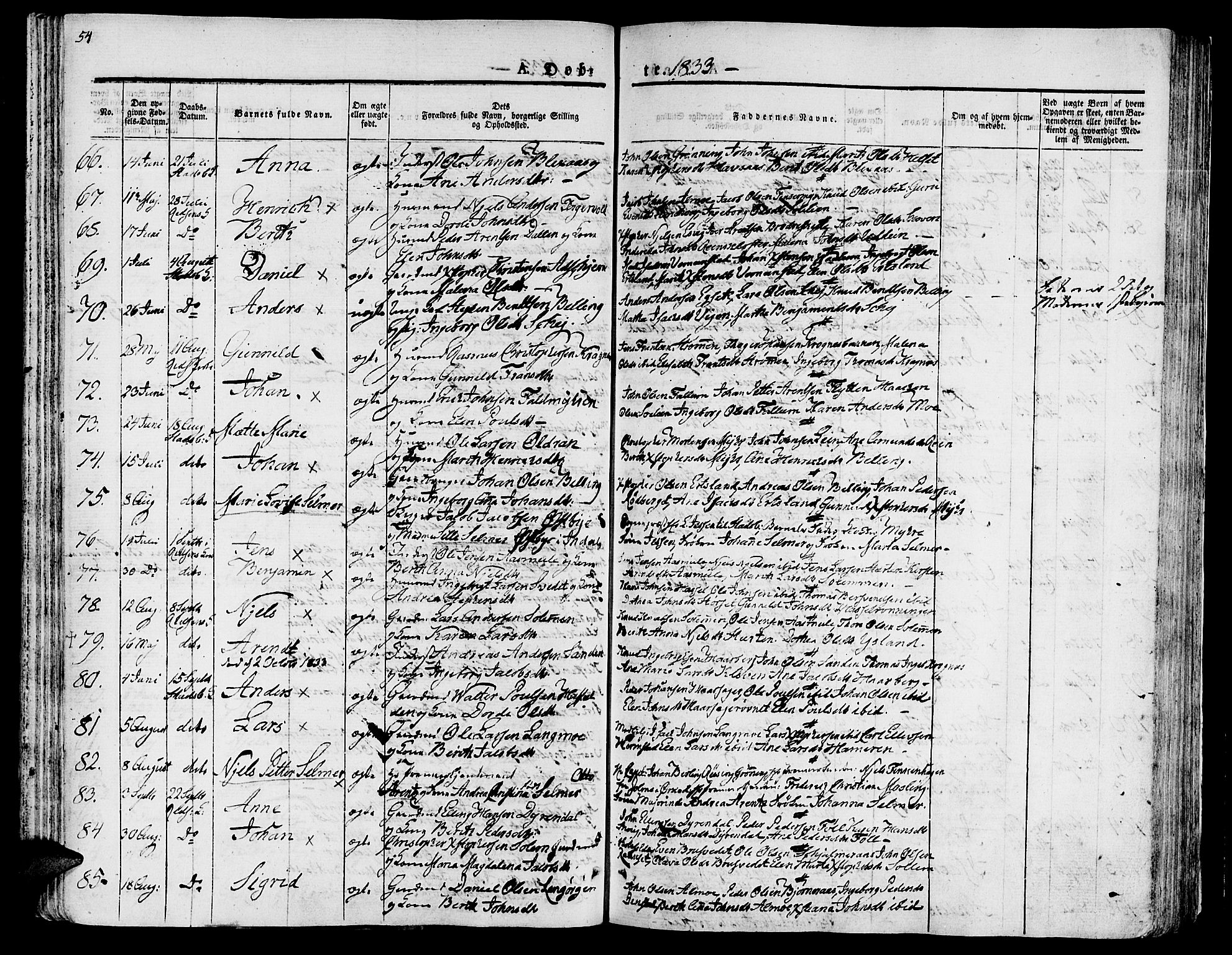 Ministerialprotokoller, klokkerbøker og fødselsregistre - Sør-Trøndelag, SAT/A-1456/646/L0609: Parish register (official) no. 646A07, 1826-1838, p. 54
