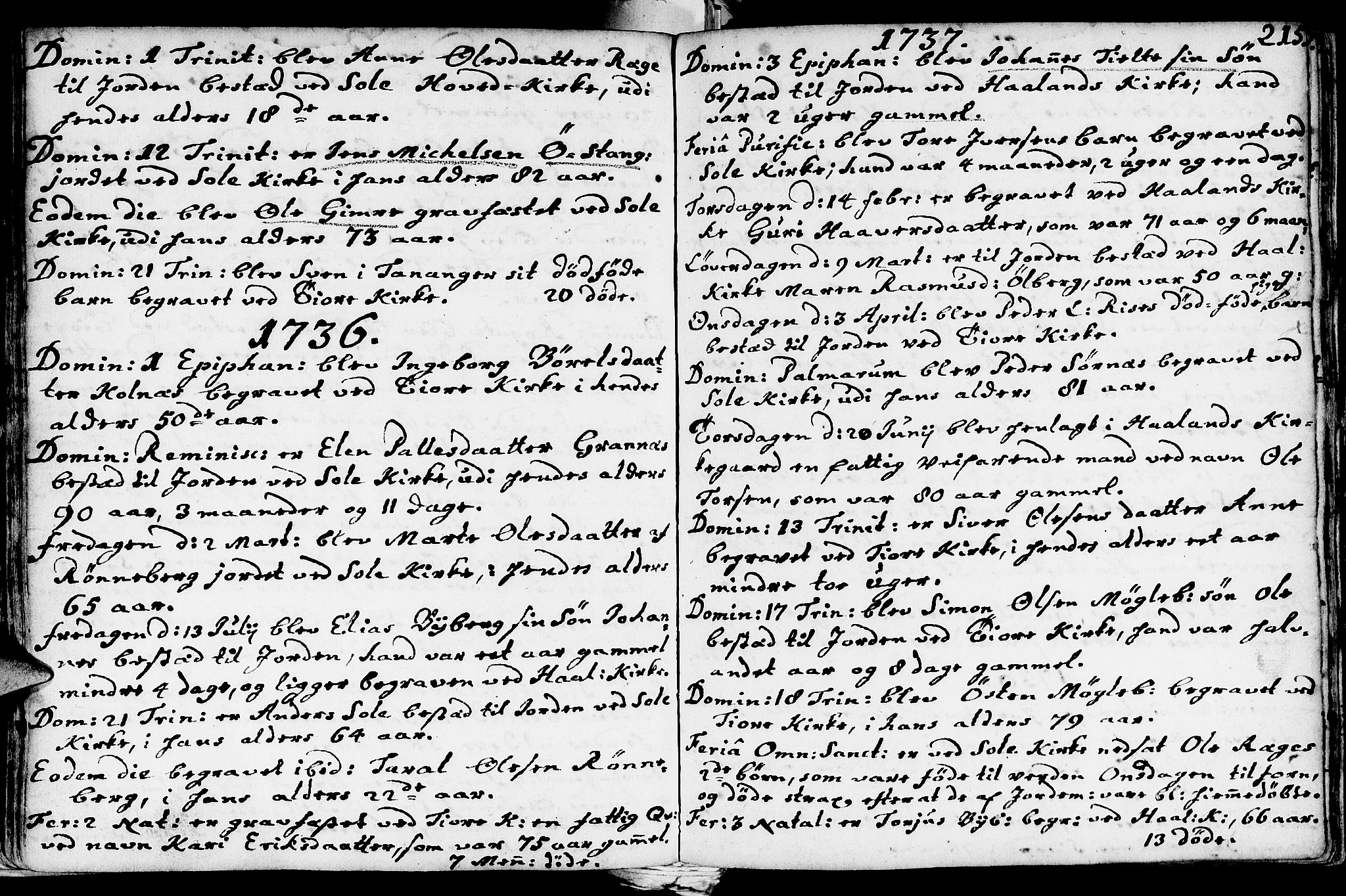 Håland sokneprestkontor, AV/SAST-A-101802/001/30BA/L0002: Parish register (official) no. A 2, 1722-1794, p. 215