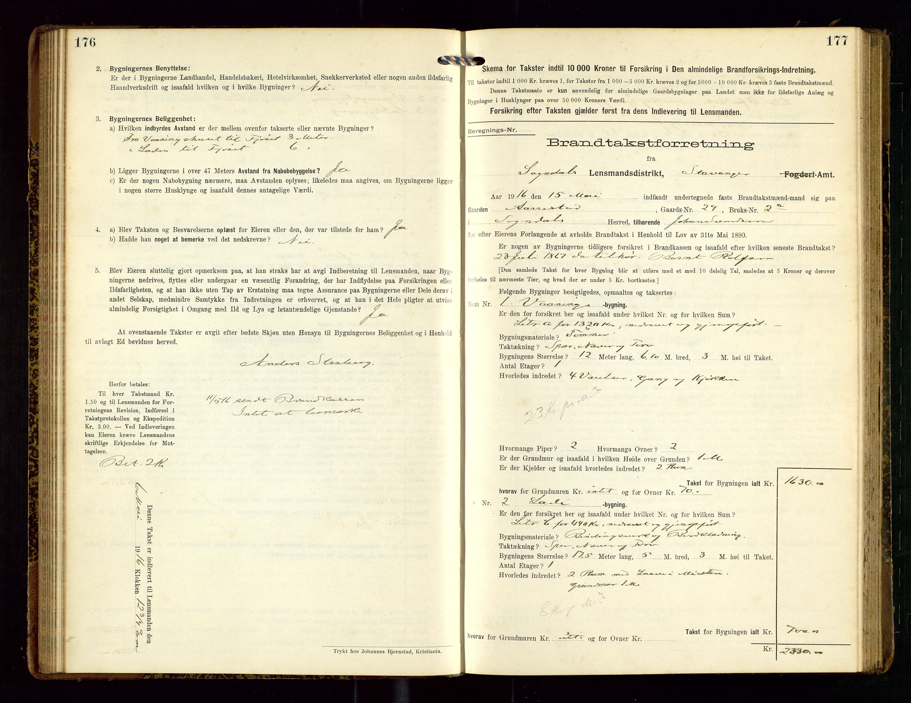 Sokndal lensmannskontor, AV/SAST-A-100417/Gob/L0003: "Brandtakst-Protokol", 1914-1917, p. 176-177