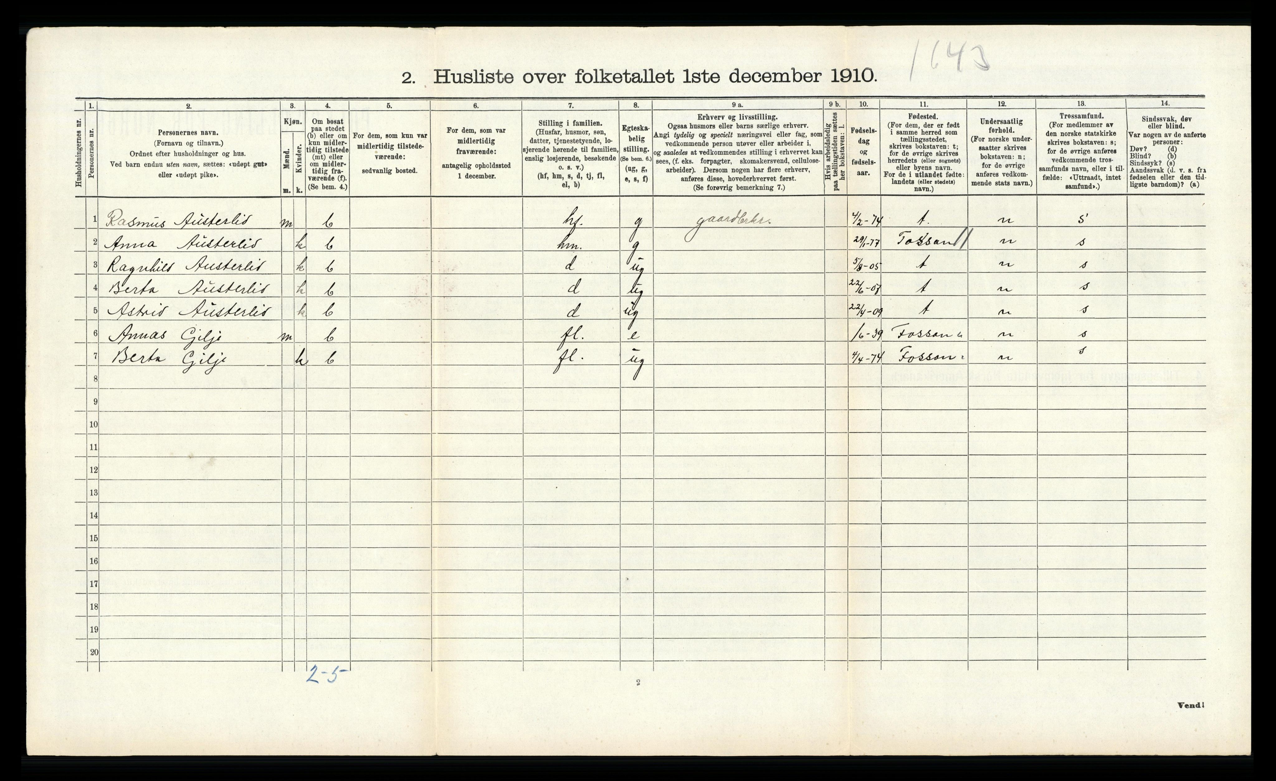 RA, 1910 census for Skjold, 1910, p. 719