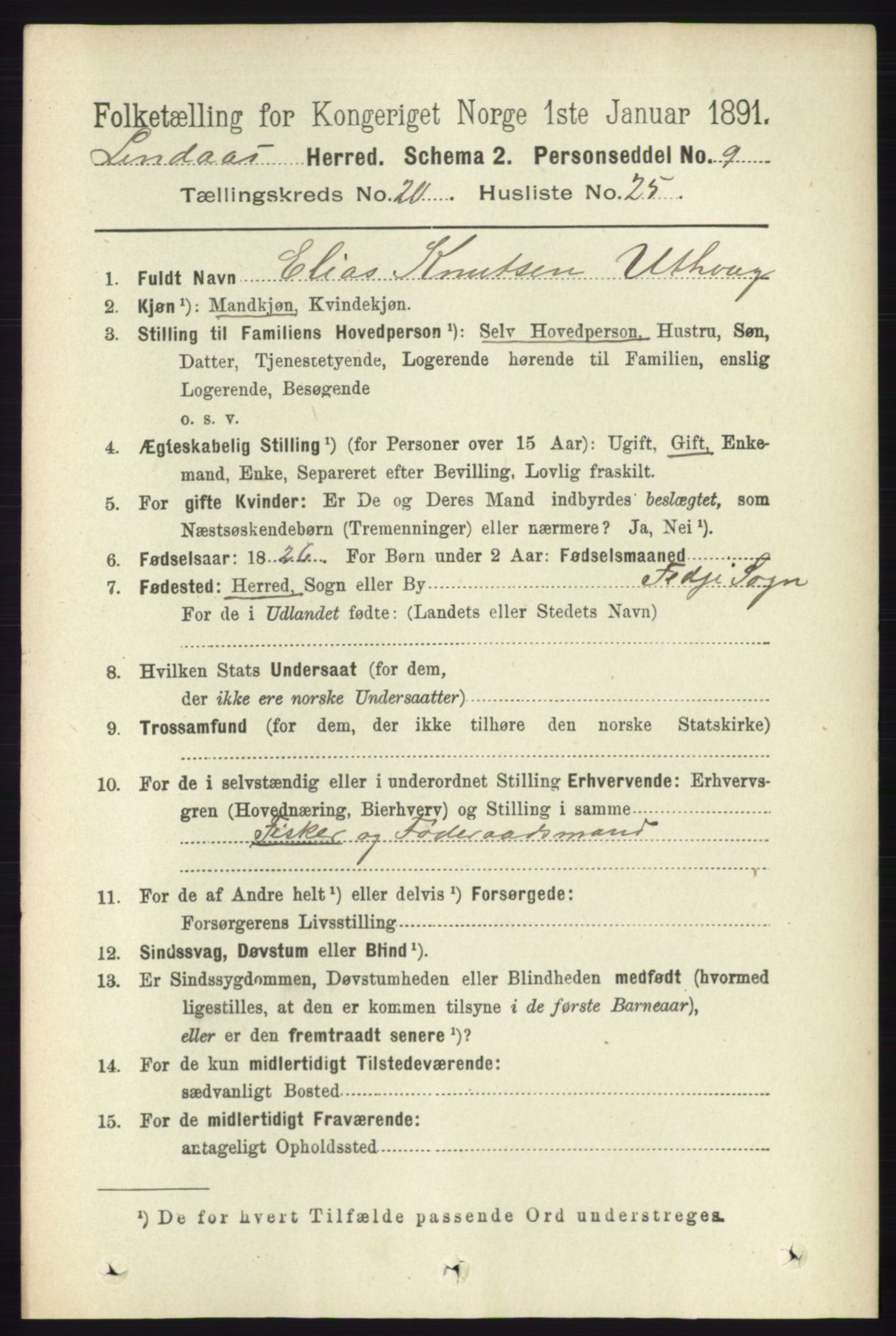 RA, 1891 census for 1263 Lindås, 1891, p. 7504
