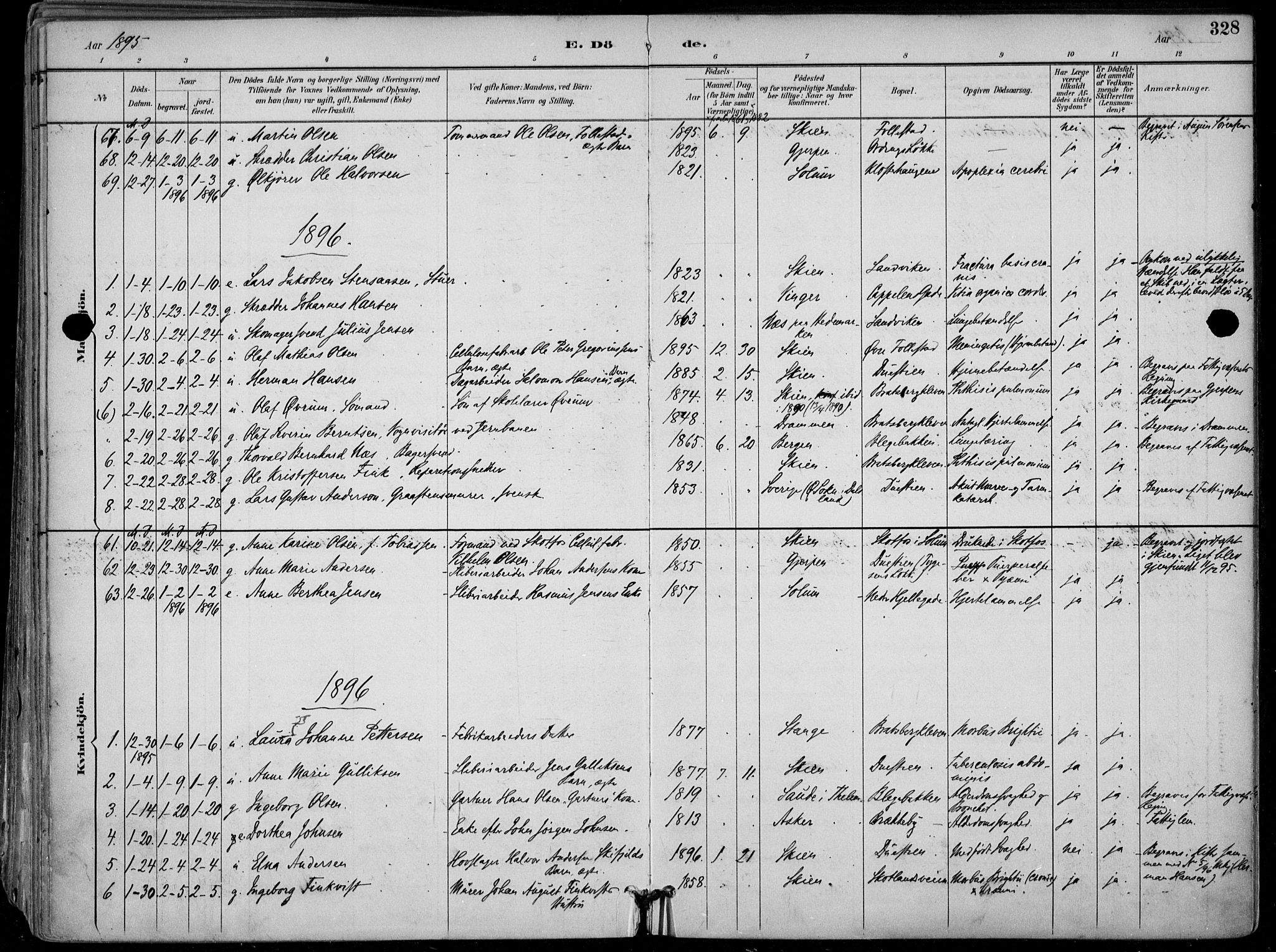 Skien kirkebøker, AV/SAKO-A-302/F/Fa/L0010: Parish register (official) no. 10, 1891-1899, p. 328