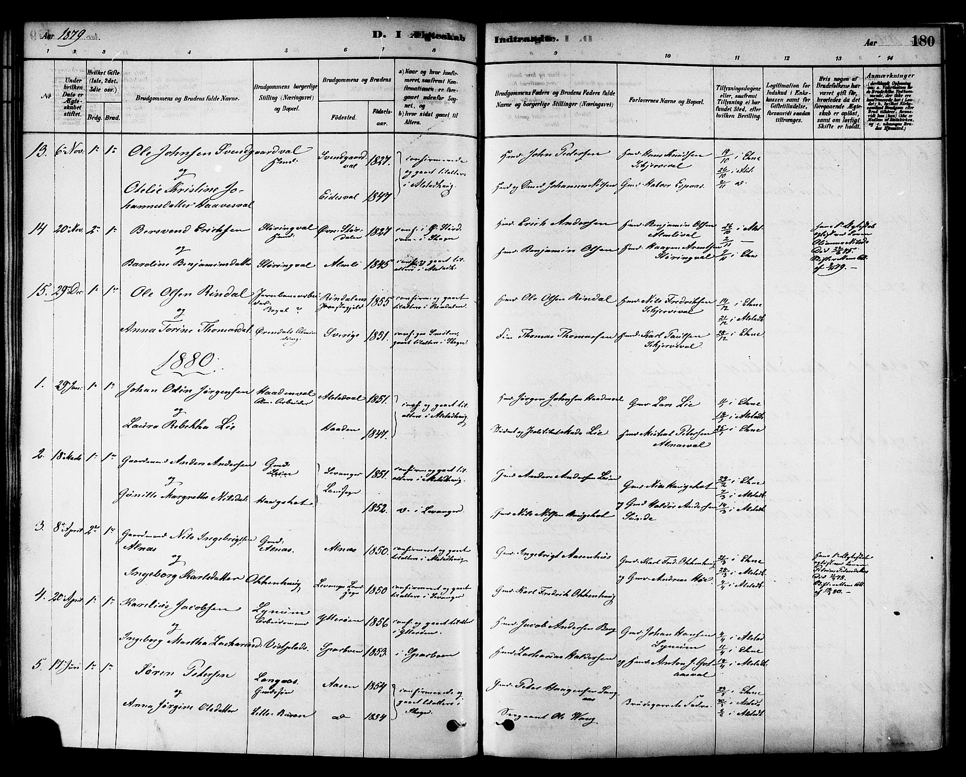 Ministerialprotokoller, klokkerbøker og fødselsregistre - Nord-Trøndelag, AV/SAT-A-1458/717/L0159: Parish register (official) no. 717A09, 1878-1898, p. 180