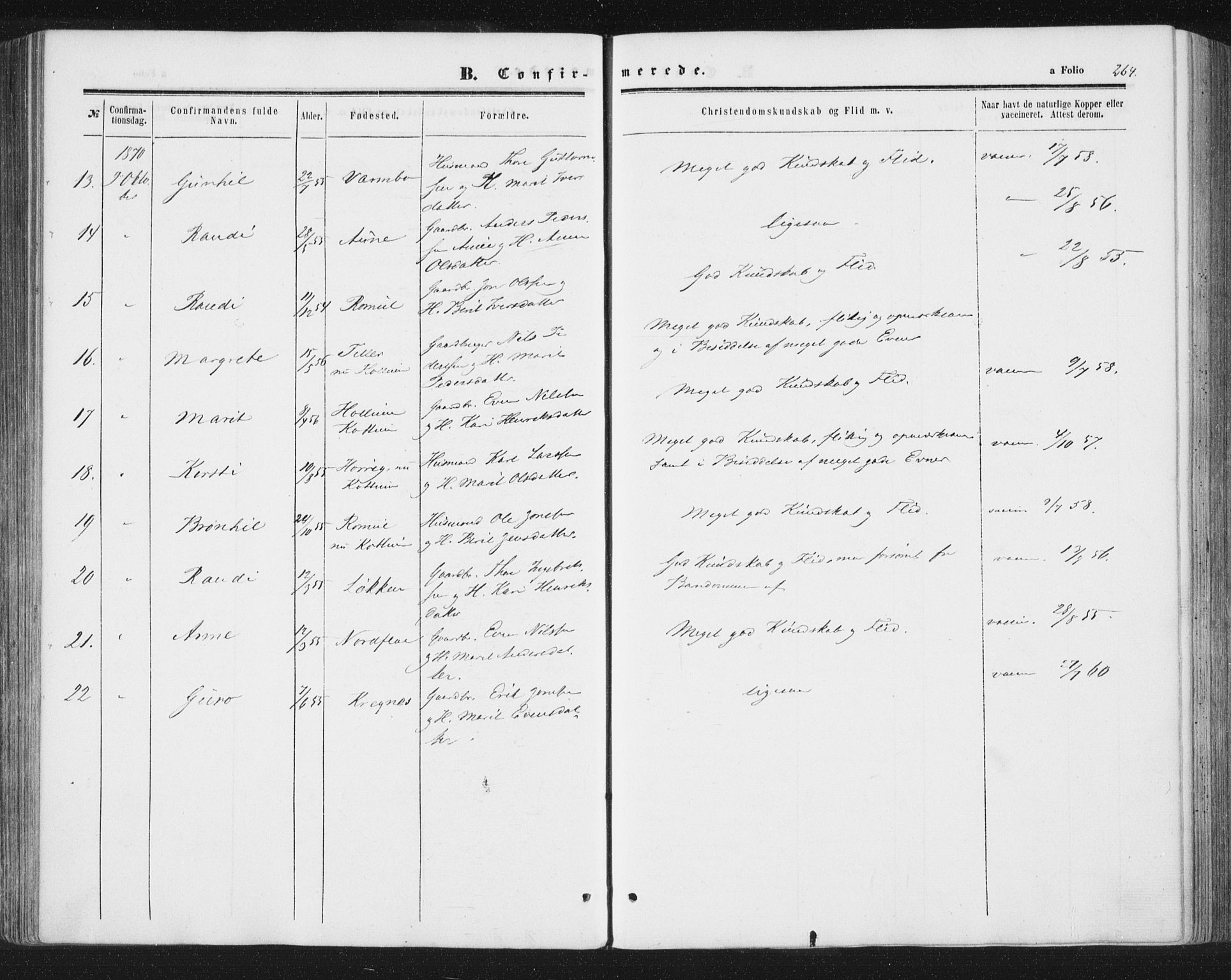 Ministerialprotokoller, klokkerbøker og fødselsregistre - Sør-Trøndelag, AV/SAT-A-1456/691/L1077: Parish register (official) no. 691A09, 1862-1873, p. 264