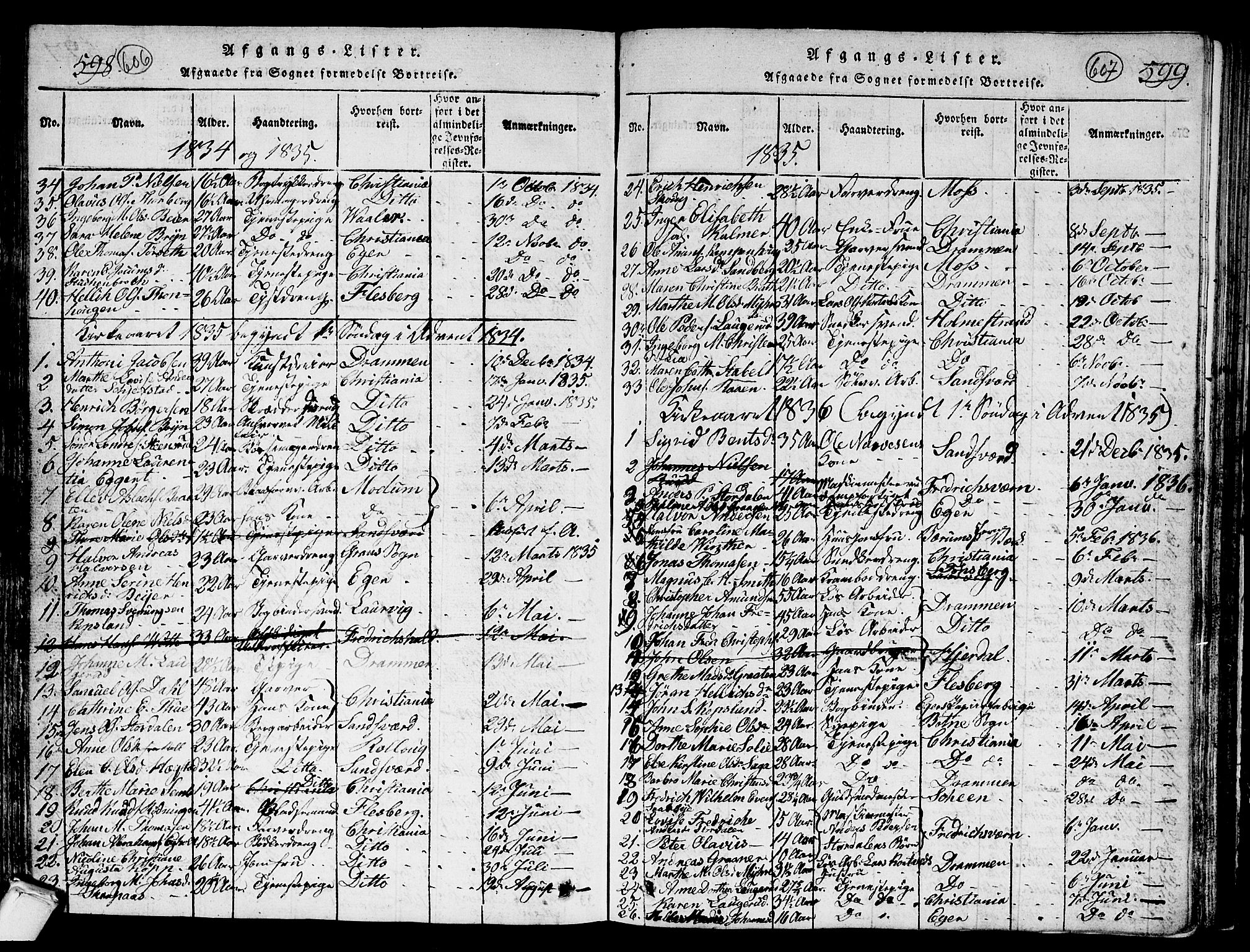 Kongsberg kirkebøker, AV/SAKO-A-22/G/Ga/L0001: Parish register (copy) no. 1, 1816-1839, p. 606-607