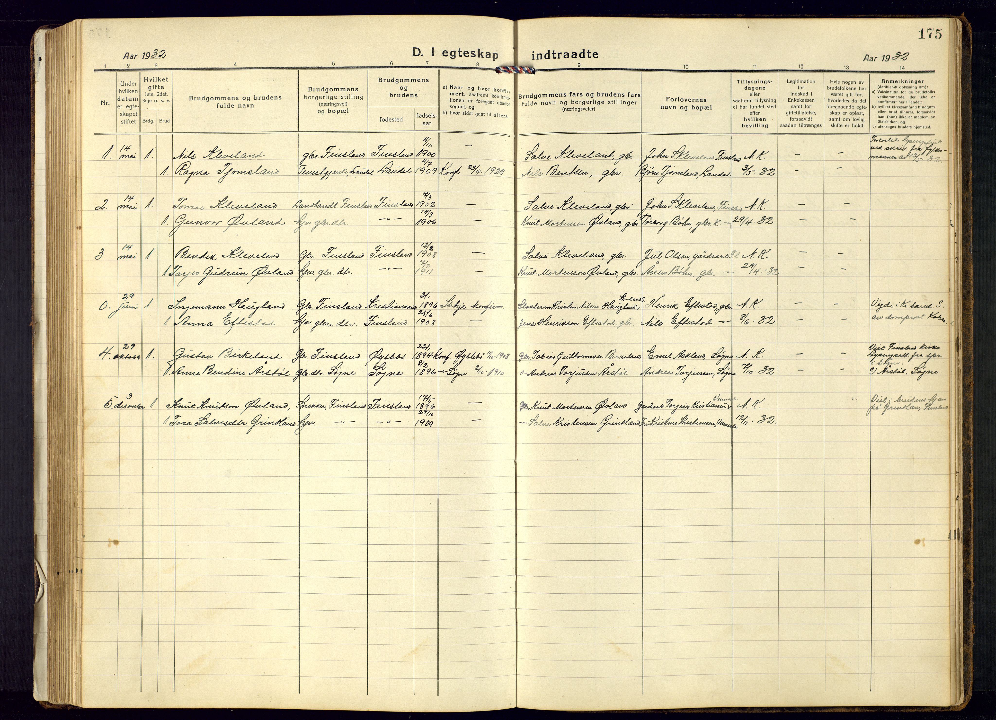 Bjelland sokneprestkontor, SAK/1111-0005/F/Fb/Fbb/L0006: Parish register (copy) no. B-6, 1918-1946, p. 175