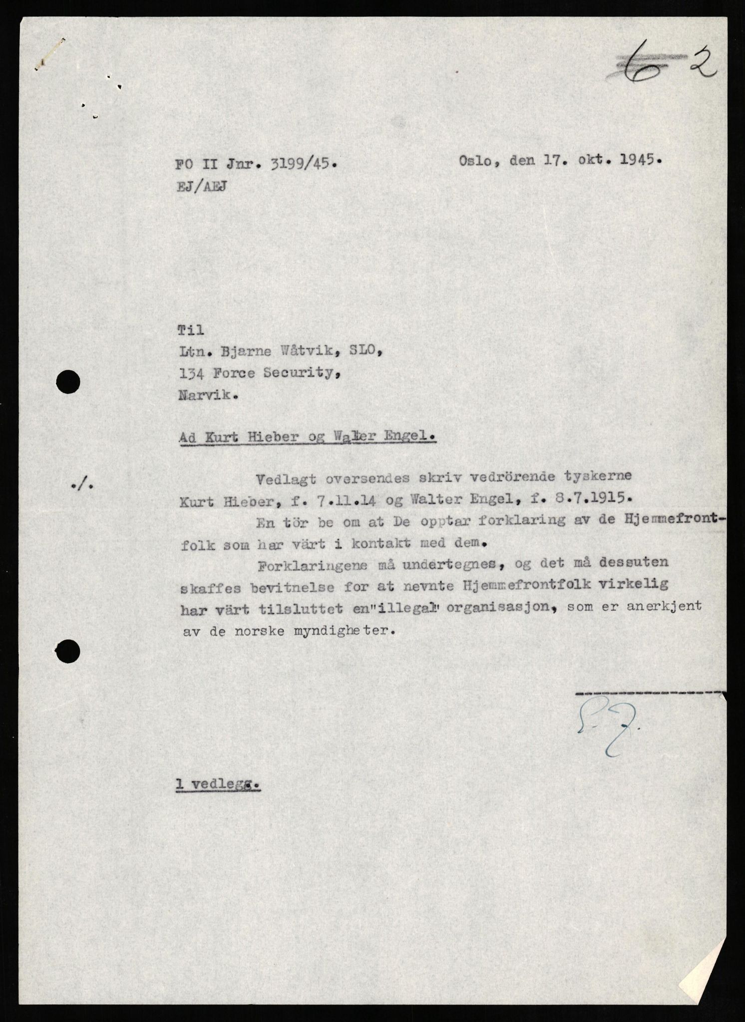 Forsvaret, Forsvarets overkommando II, AV/RA-RAFA-3915/D/Db/L0013: CI Questionaires. Tyske okkupasjonsstyrker i Norge. Tyskere., 1945-1946, p. 175