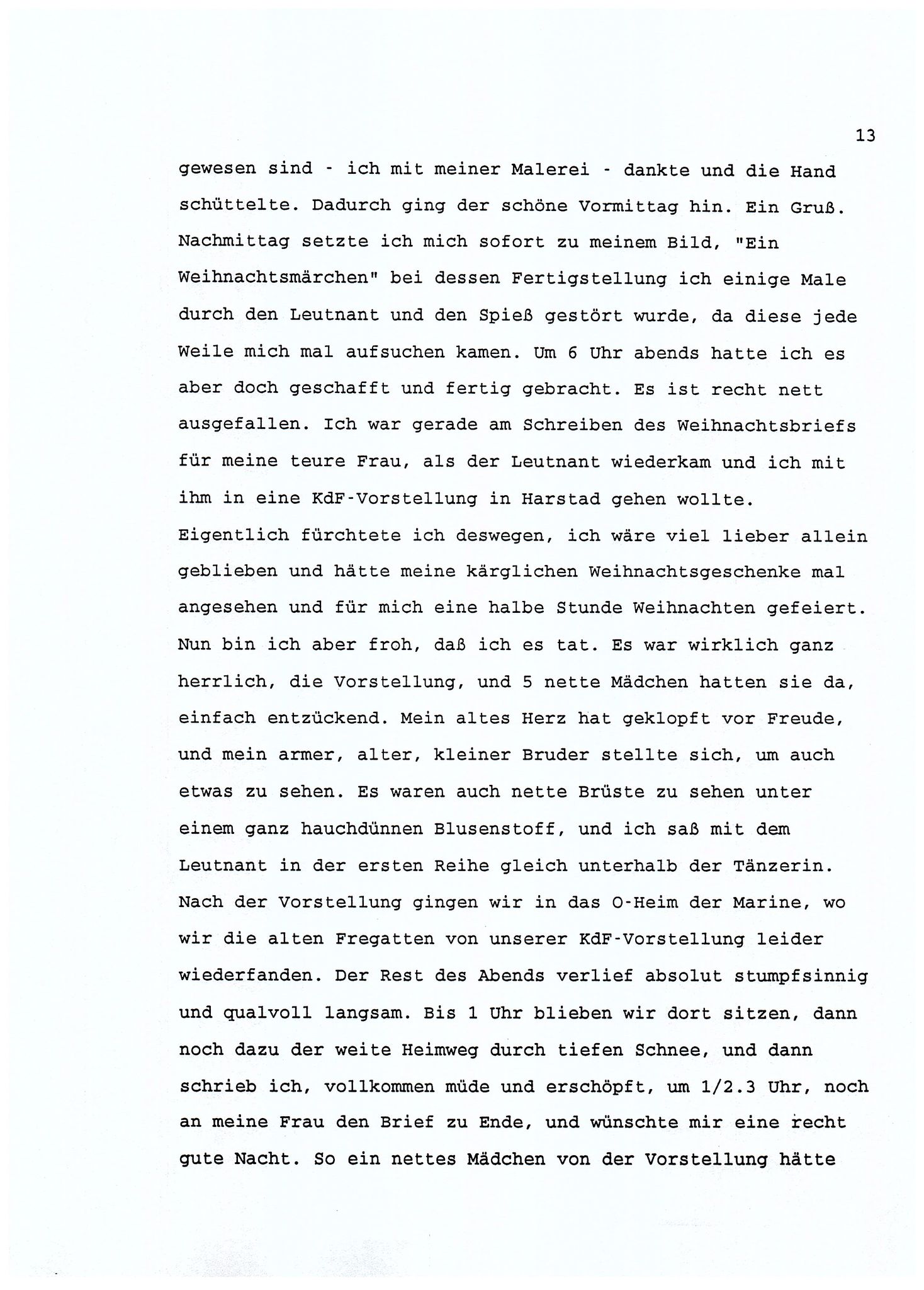 Dagbokopptegnelser av en tysk marineoffiser stasjonert i Norge , FMFB/A-1160/F/L0001: Dagbokopptegnelser av en tysk marineoffiser stasjonert i Norge, 1941-1944, p. 13