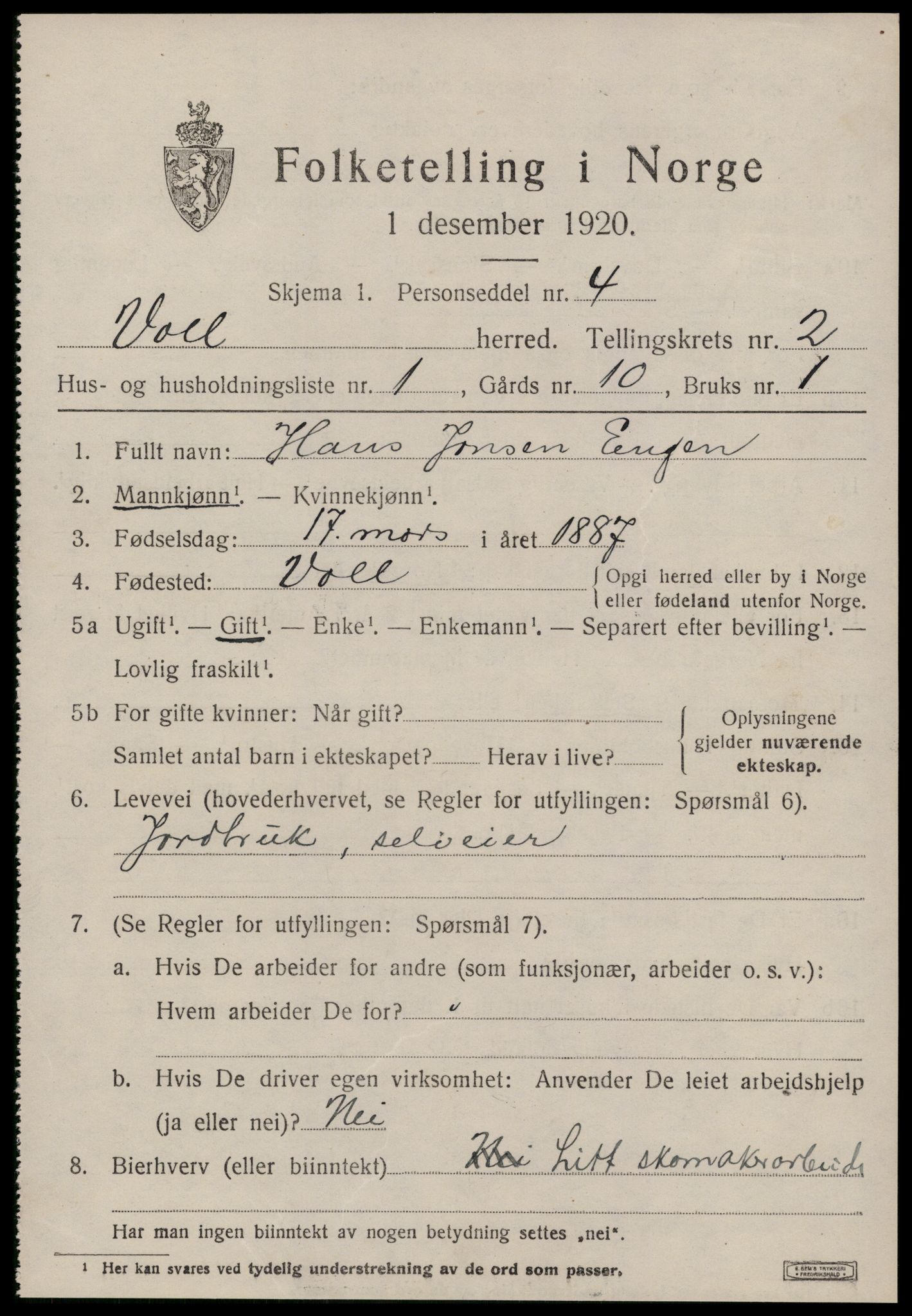 SAT, 1920 census for Voll, 1920, p. 803