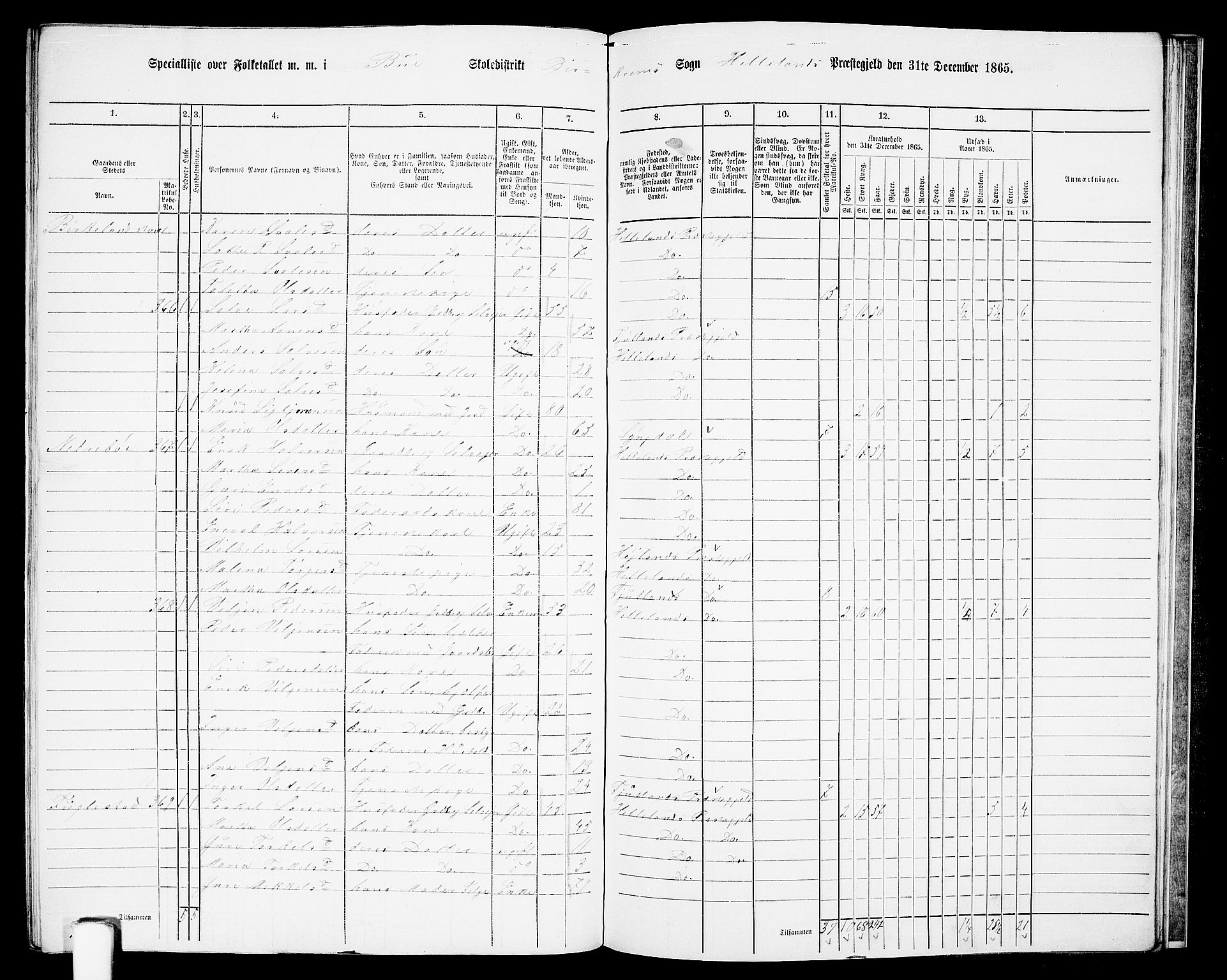 RA, 1865 census for Helleland, 1865, p. 125