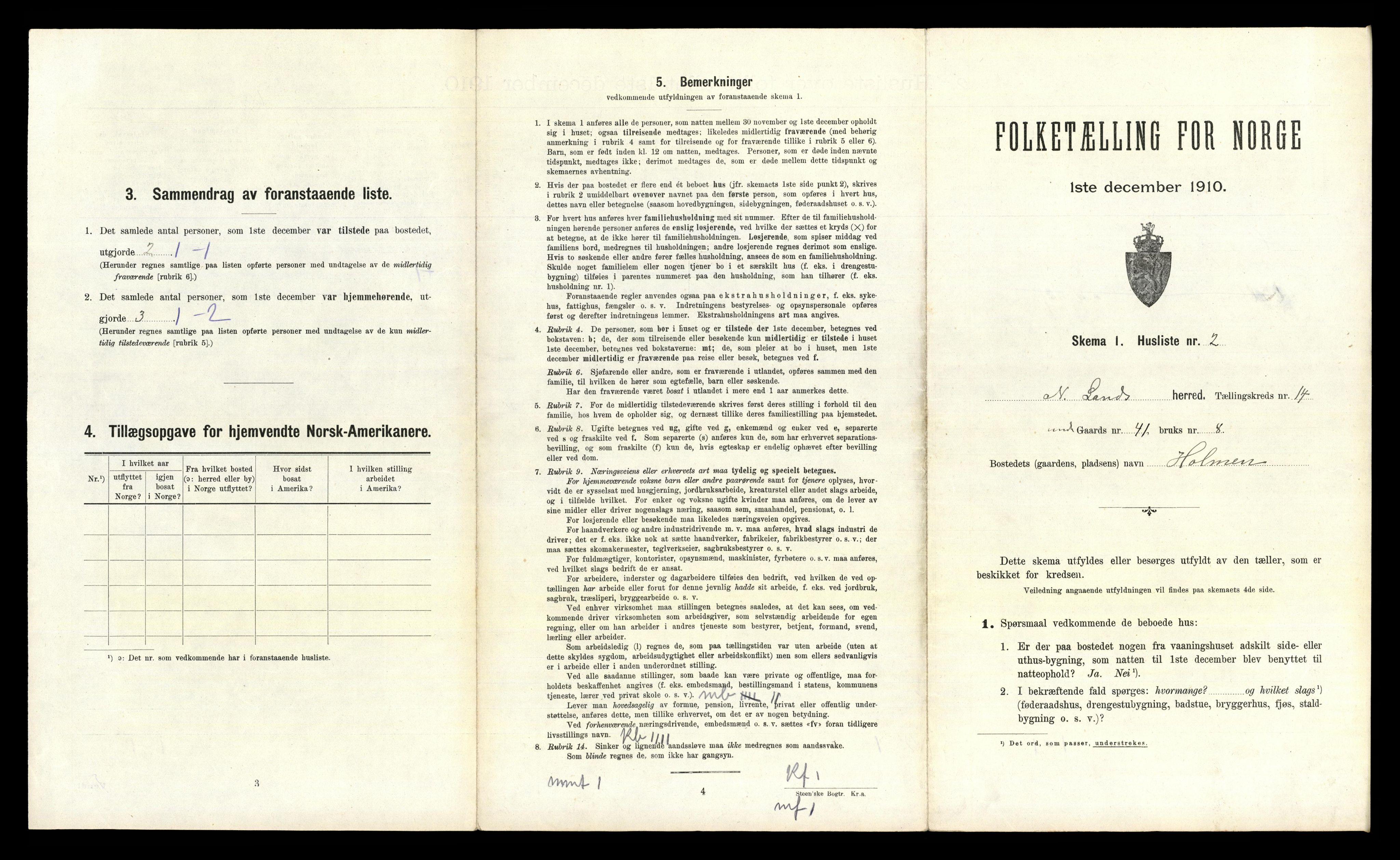 RA, 1910 census for Nordre Land, 1910, p. 1455