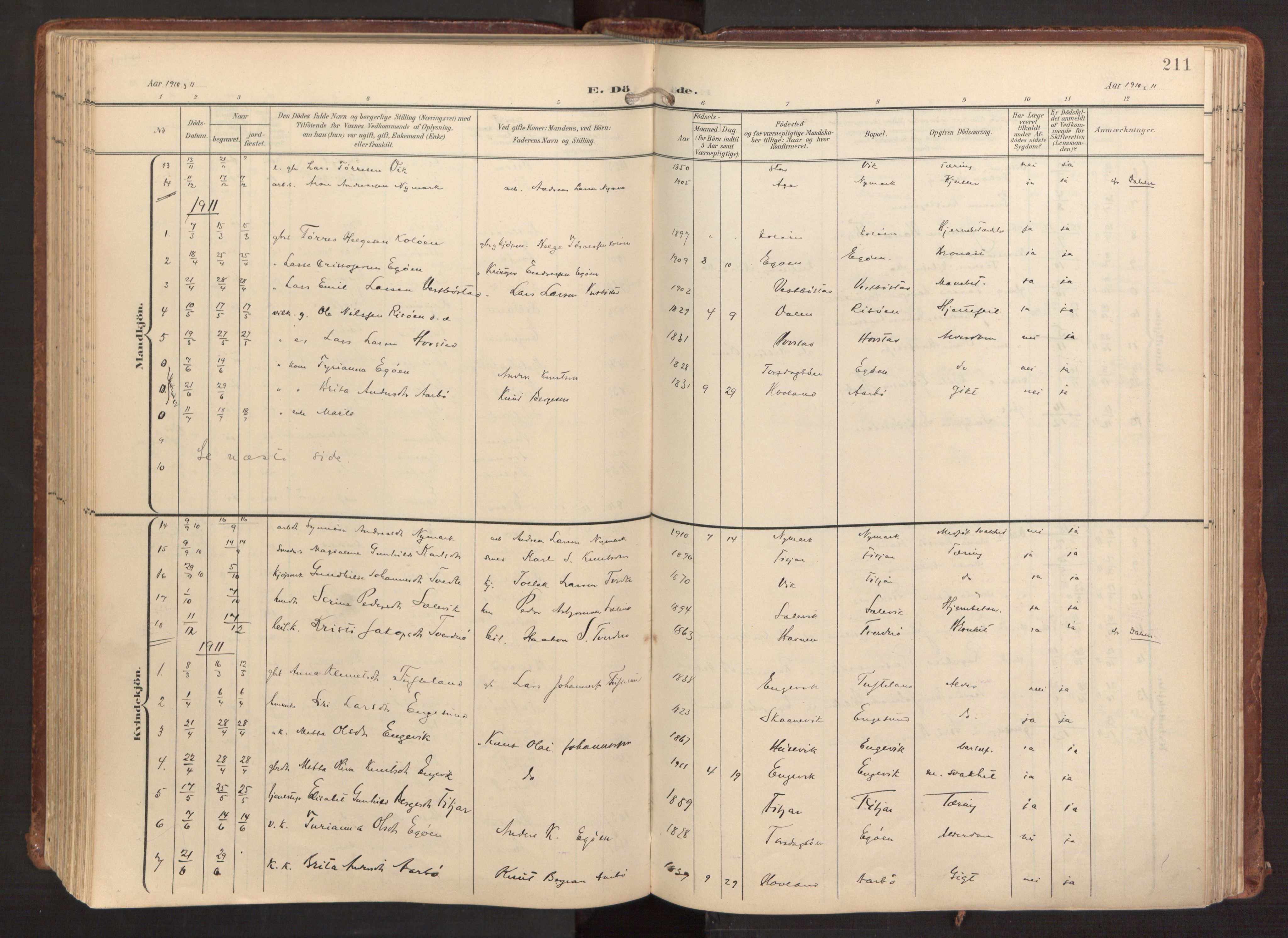 Fitjar sokneprestembete, SAB/A-99926: Parish register (official) no. A 3, 1900-1918, p. 211