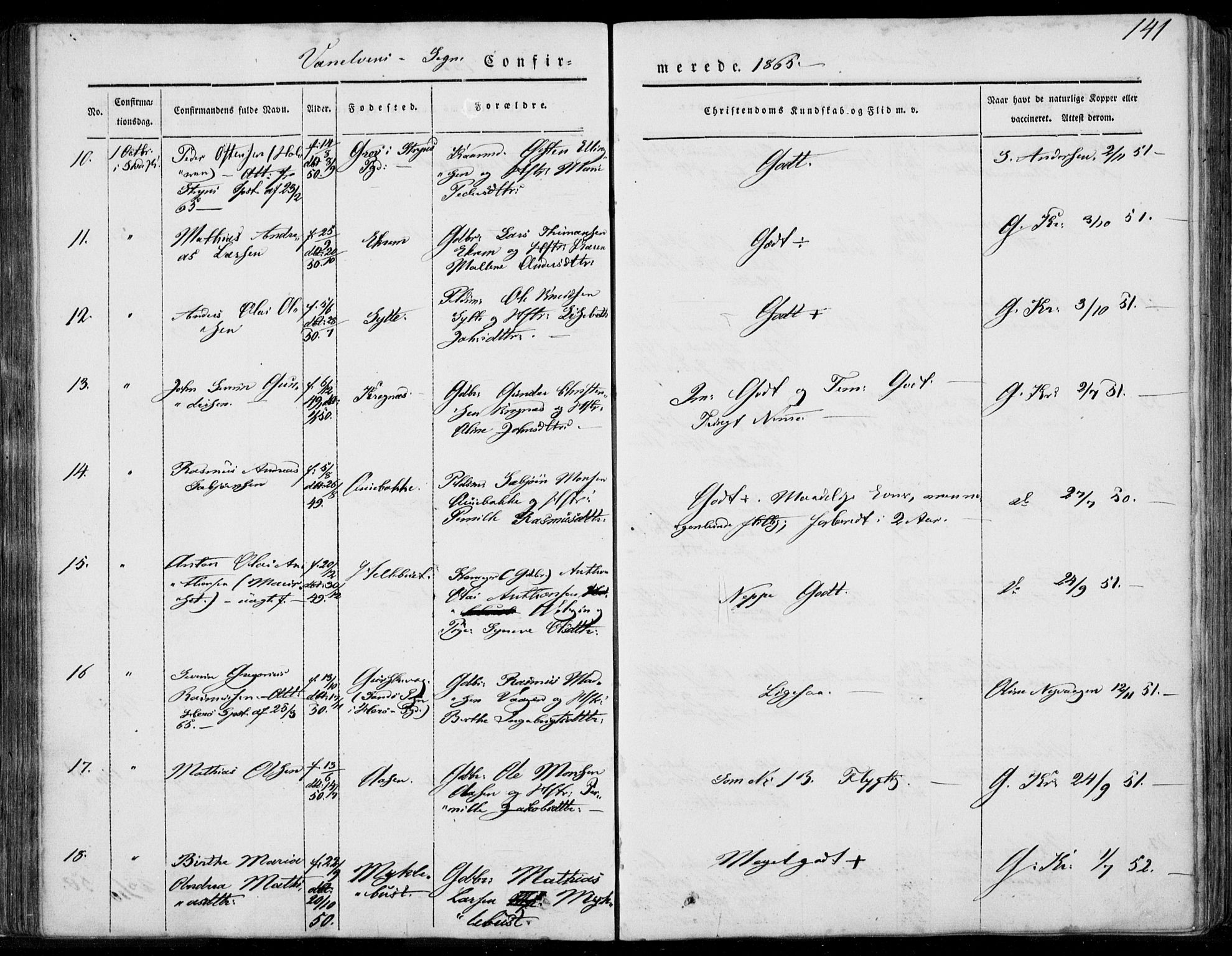 Ministerialprotokoller, klokkerbøker og fødselsregistre - Møre og Romsdal, AV/SAT-A-1454/501/L0006: Parish register (official) no. 501A06, 1844-1868, p. 141