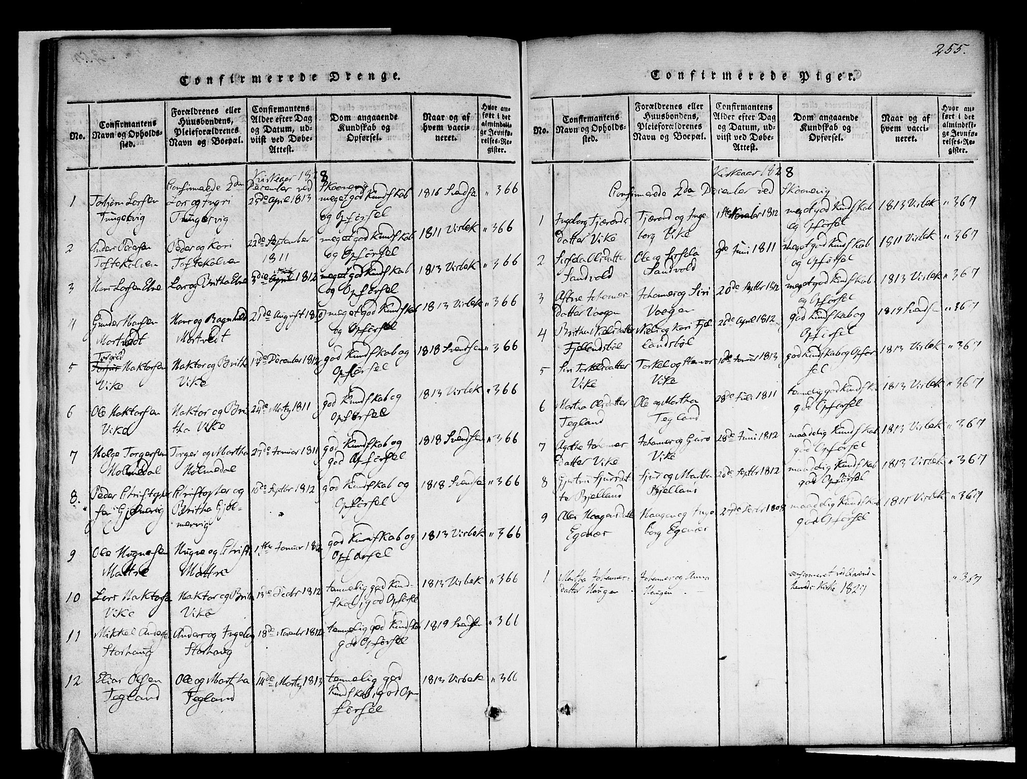 Skånevik sokneprestembete, AV/SAB-A-77801/H/Haa: Parish register (official) no. A 3, 1815-1828, p. 255