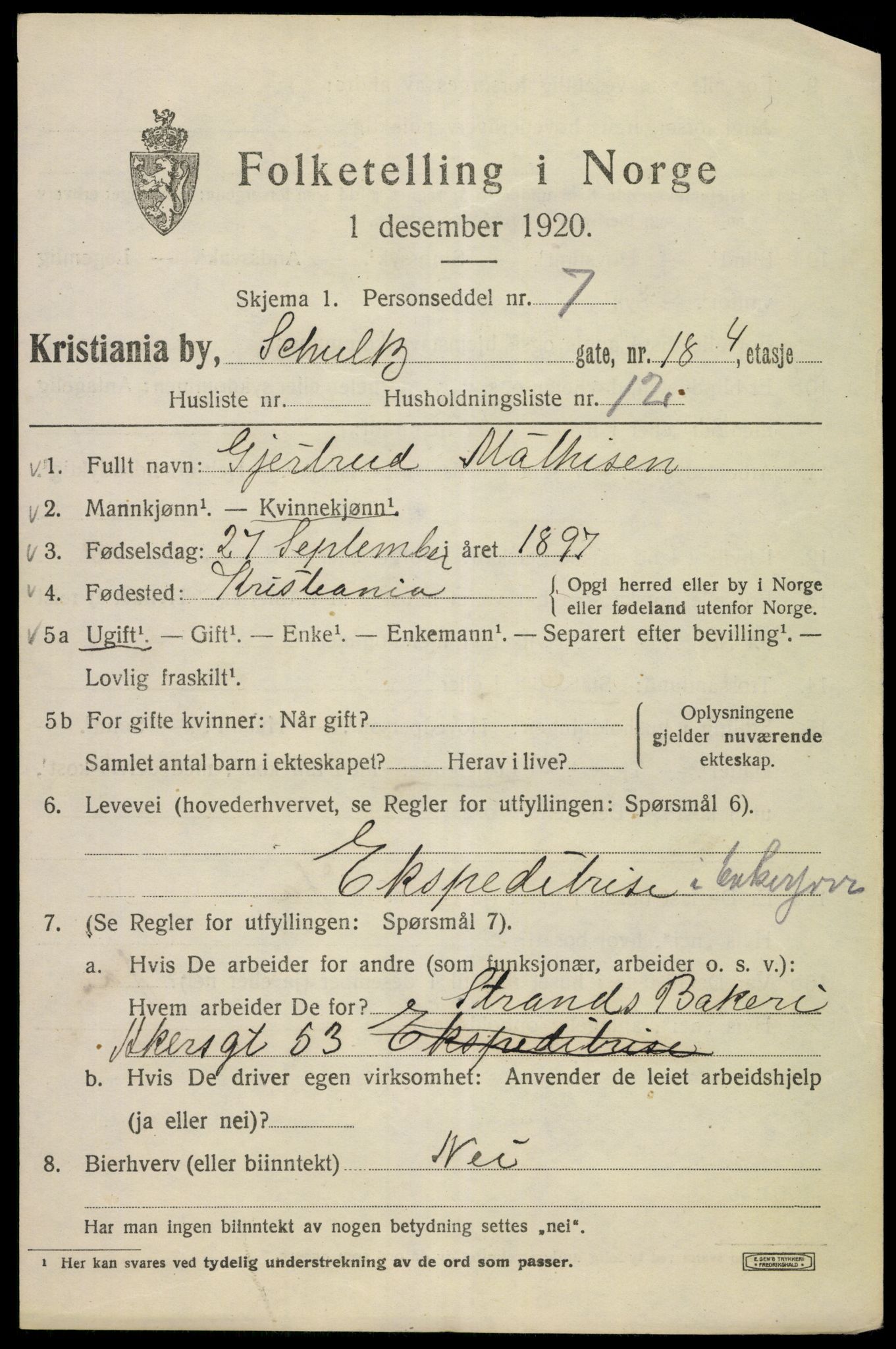 SAO, 1920 census for Kristiania, 1920, p. 492469