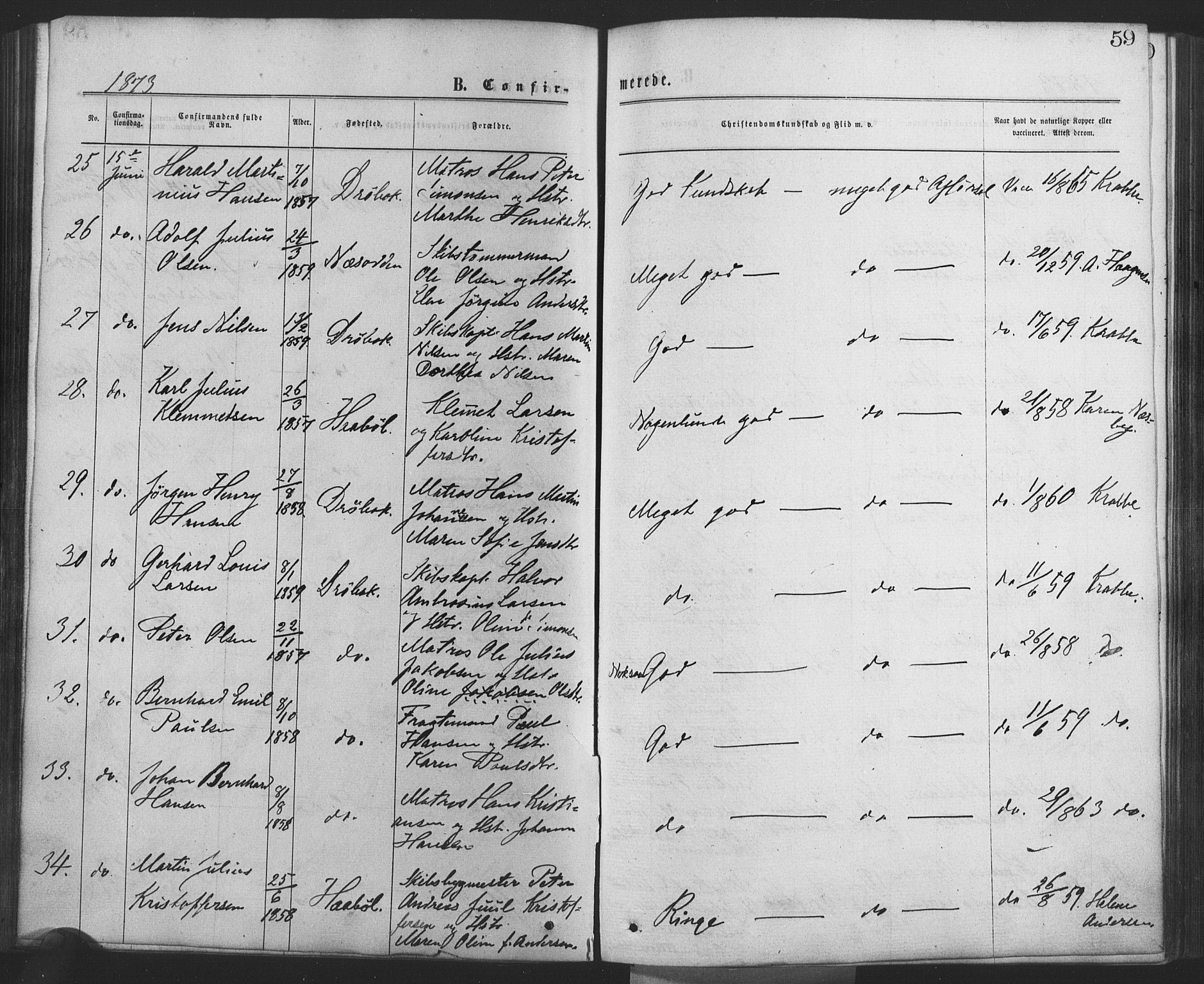 Drøbak prestekontor Kirkebøker, AV/SAO-A-10142a/F/Fa/L0003: Parish register (official) no. I 3, 1871-1877, p. 59