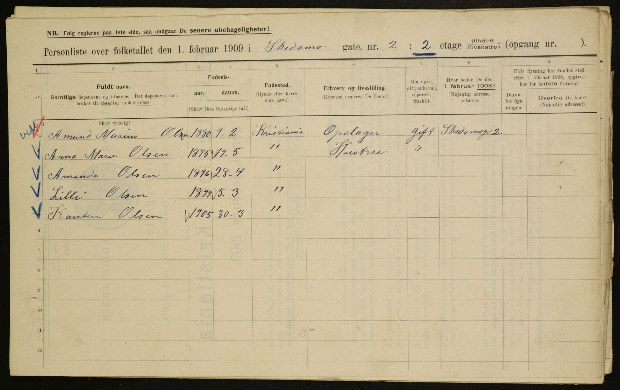 OBA, Municipal Census 1909 for Kristiania, 1909, p. 86337