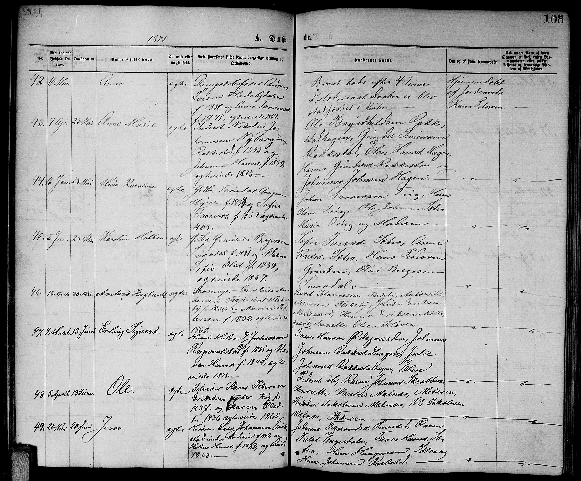 Enebakk prestekontor Kirkebøker, AV/SAO-A-10171c/G/Ga/L0005: Parish register (copy) no. I 5, 1867-1888, p. 103