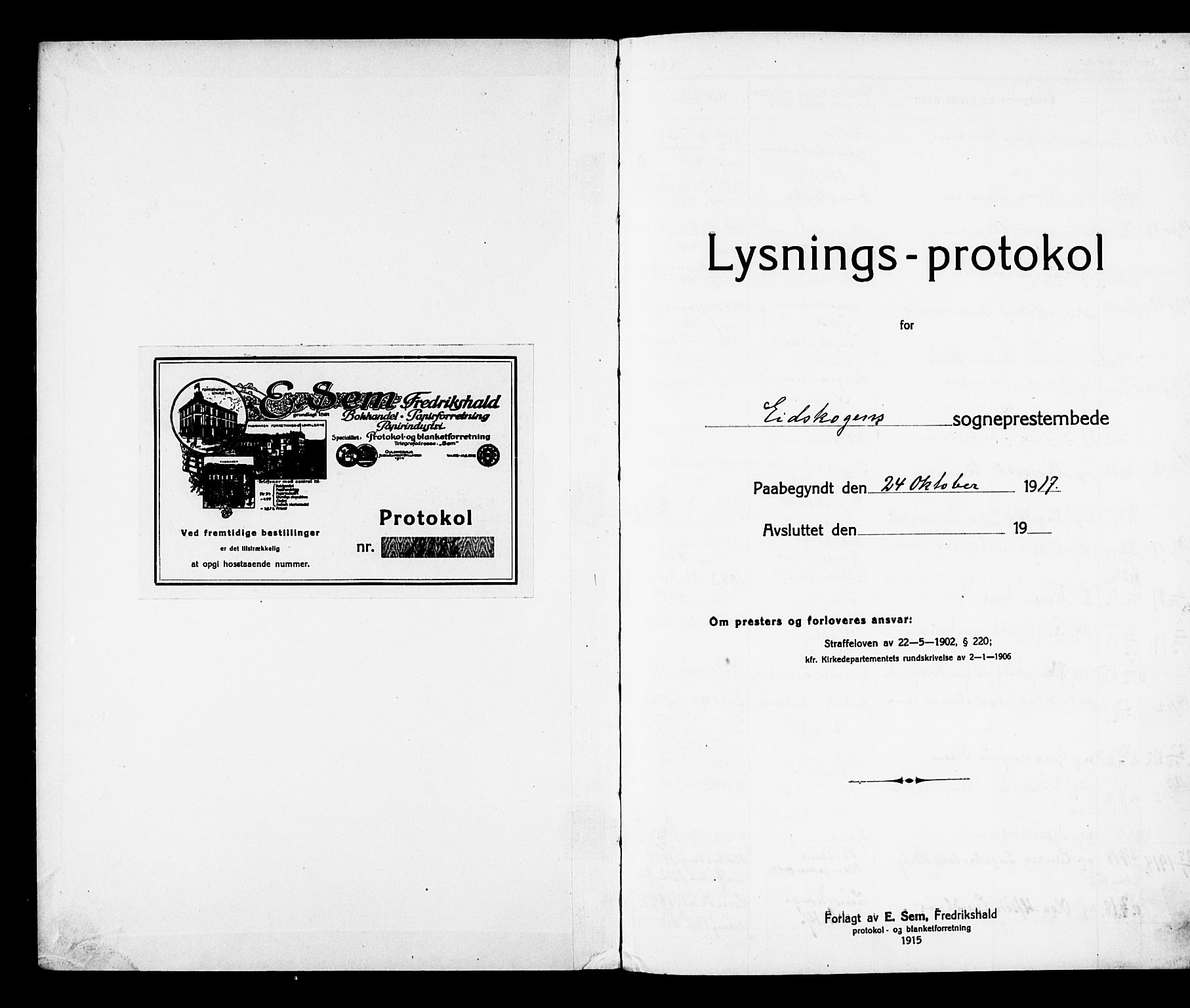 Eidskog prestekontor, SAH/PREST-026/I/Ie/L0001: Banns register no. 1, 1917-1918