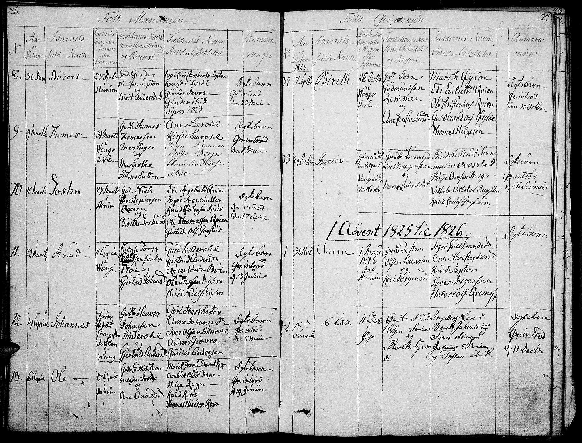 Vang prestekontor, Valdres, SAH/PREST-140/H/Ha/L0003: Parish register (official) no. 3, 1809-1831, p. 126-127