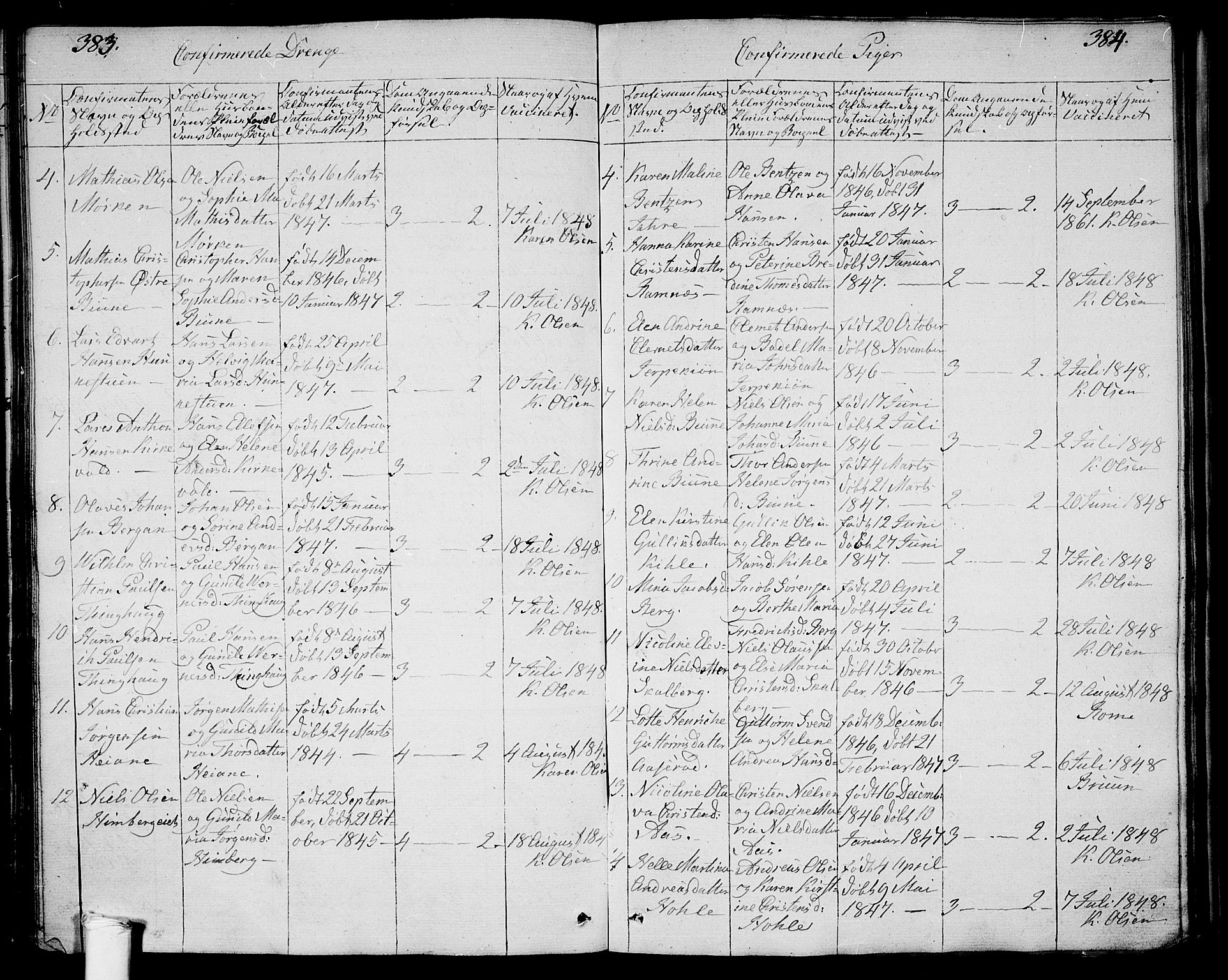 Ramnes kirkebøker, SAKO/A-314/G/Ga/L0002: Parish register (copy) no. I 2, 1848-1870, p. 383-384