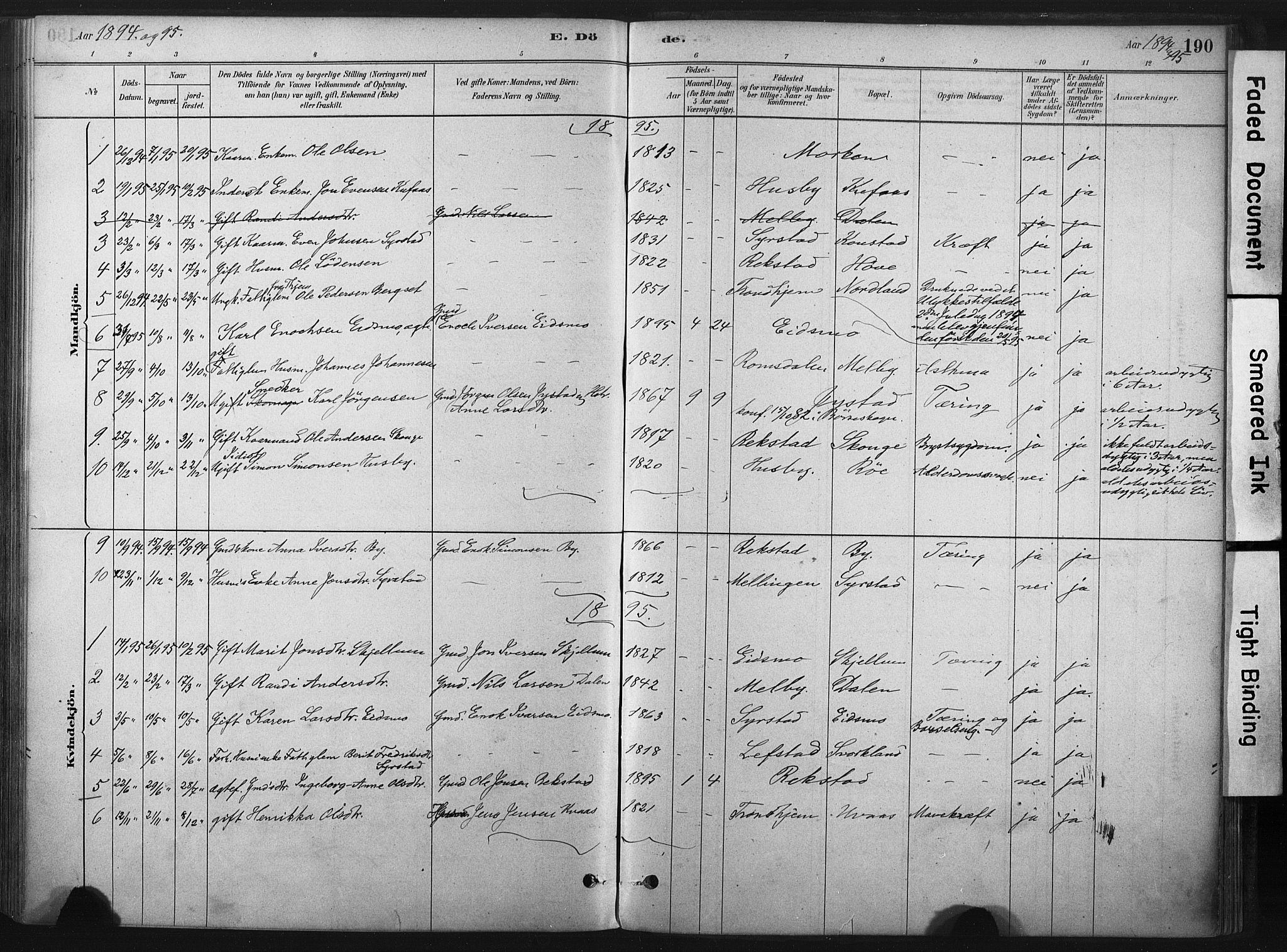 Ministerialprotokoller, klokkerbøker og fødselsregistre - Sør-Trøndelag, SAT/A-1456/667/L0795: Parish register (official) no. 667A03, 1879-1907, p. 190
