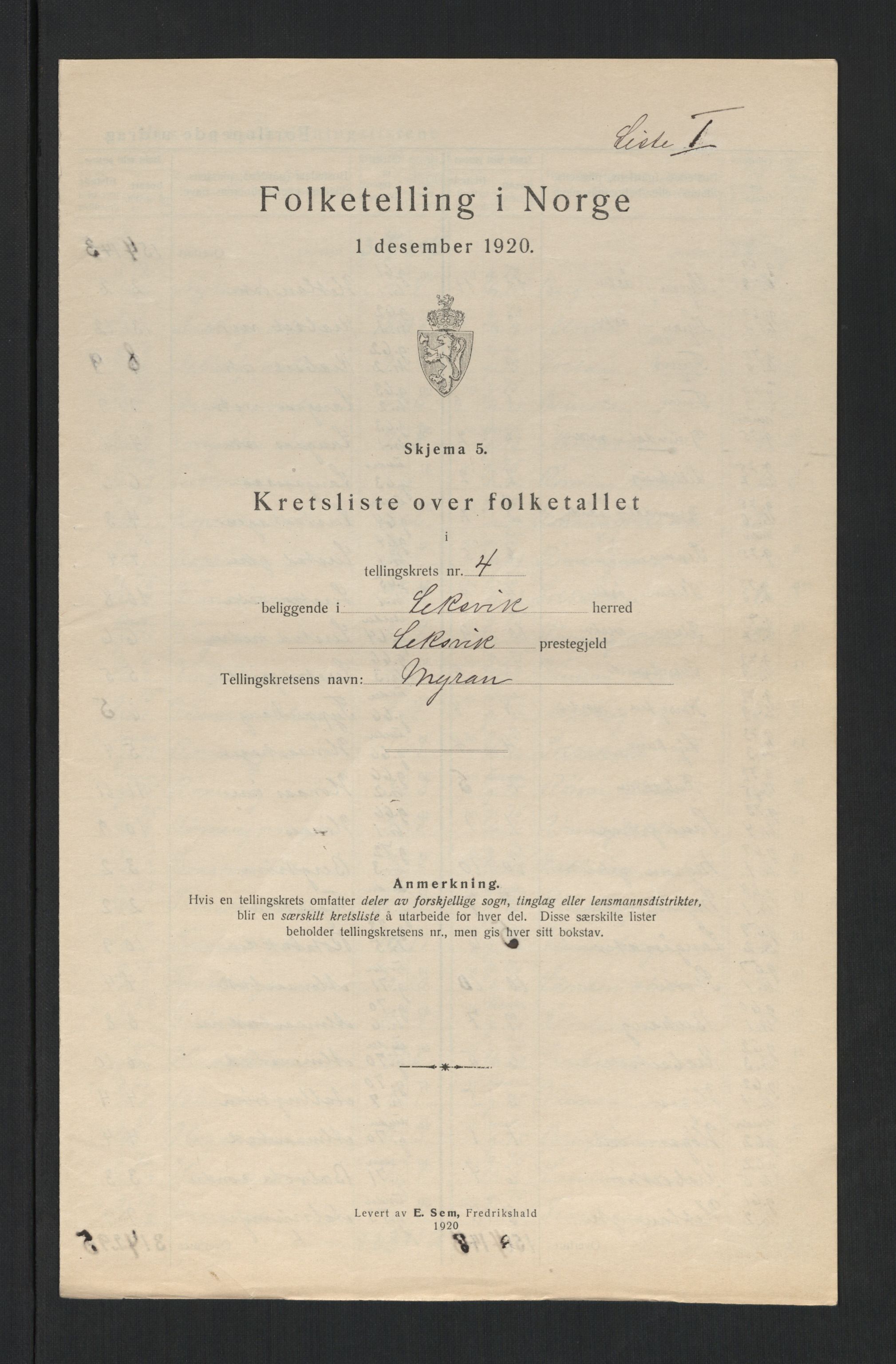 SAT, 1920 census for Leksvik, 1920, p. 21