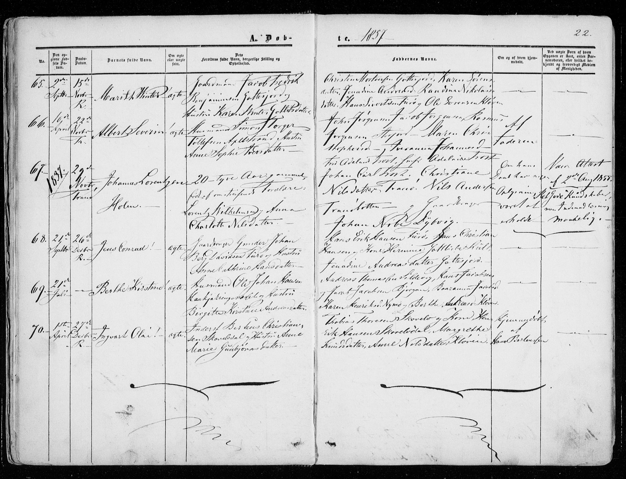 Tranøy sokneprestkontor, AV/SATØ-S-1313/I/Ia/Iaa/L0007kirke: Parish register (official) no. 7, 1856-1866, p. 22