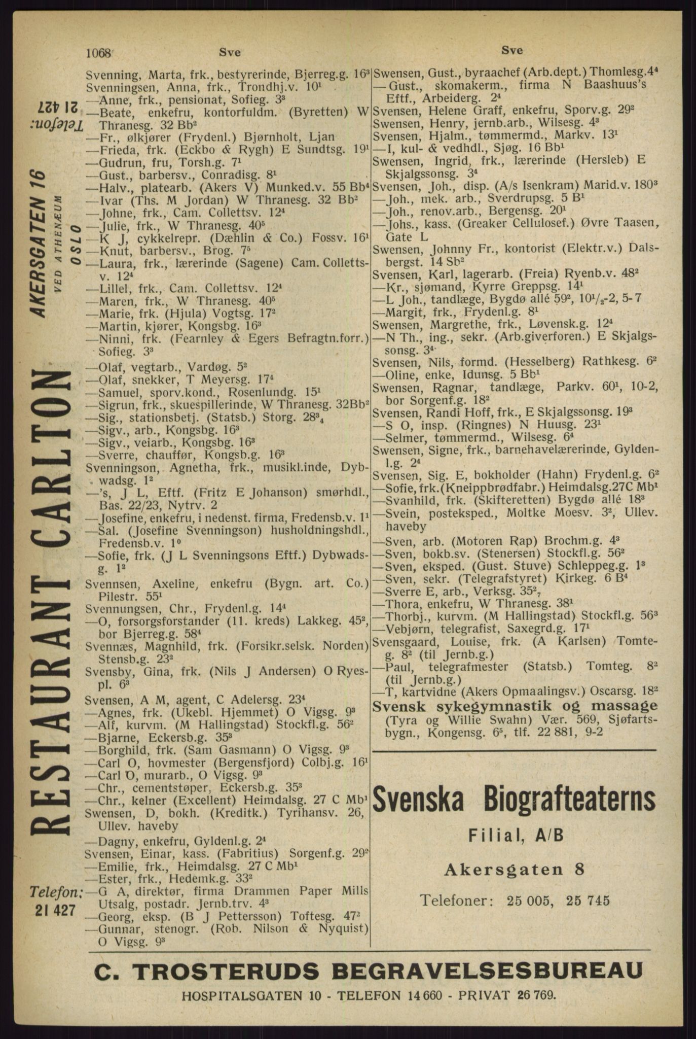 Kristiania/Oslo adressebok, PUBL/-, 1927, p. 1068