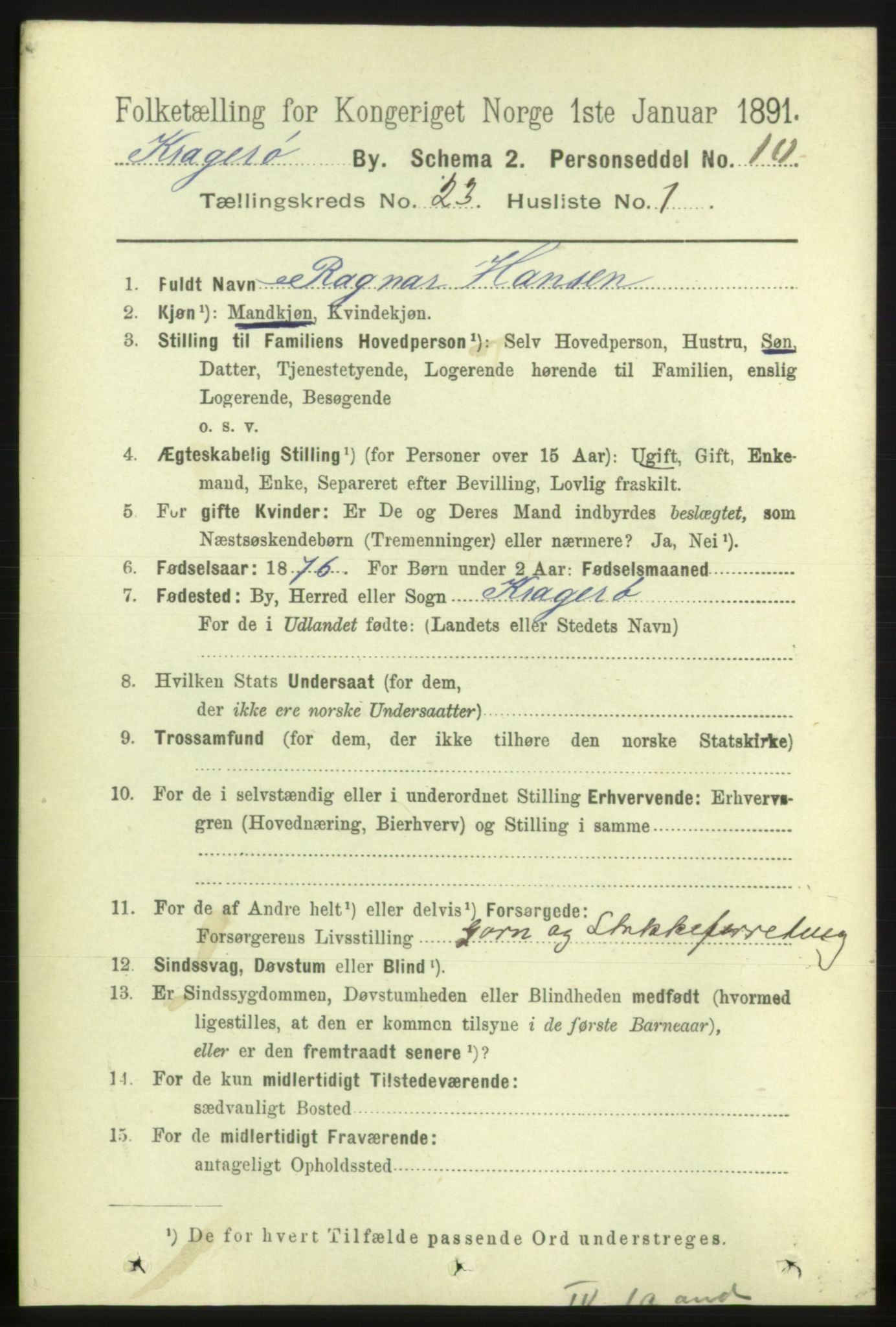RA, 1891 census for 0801 Kragerø, 1891, p. 4887